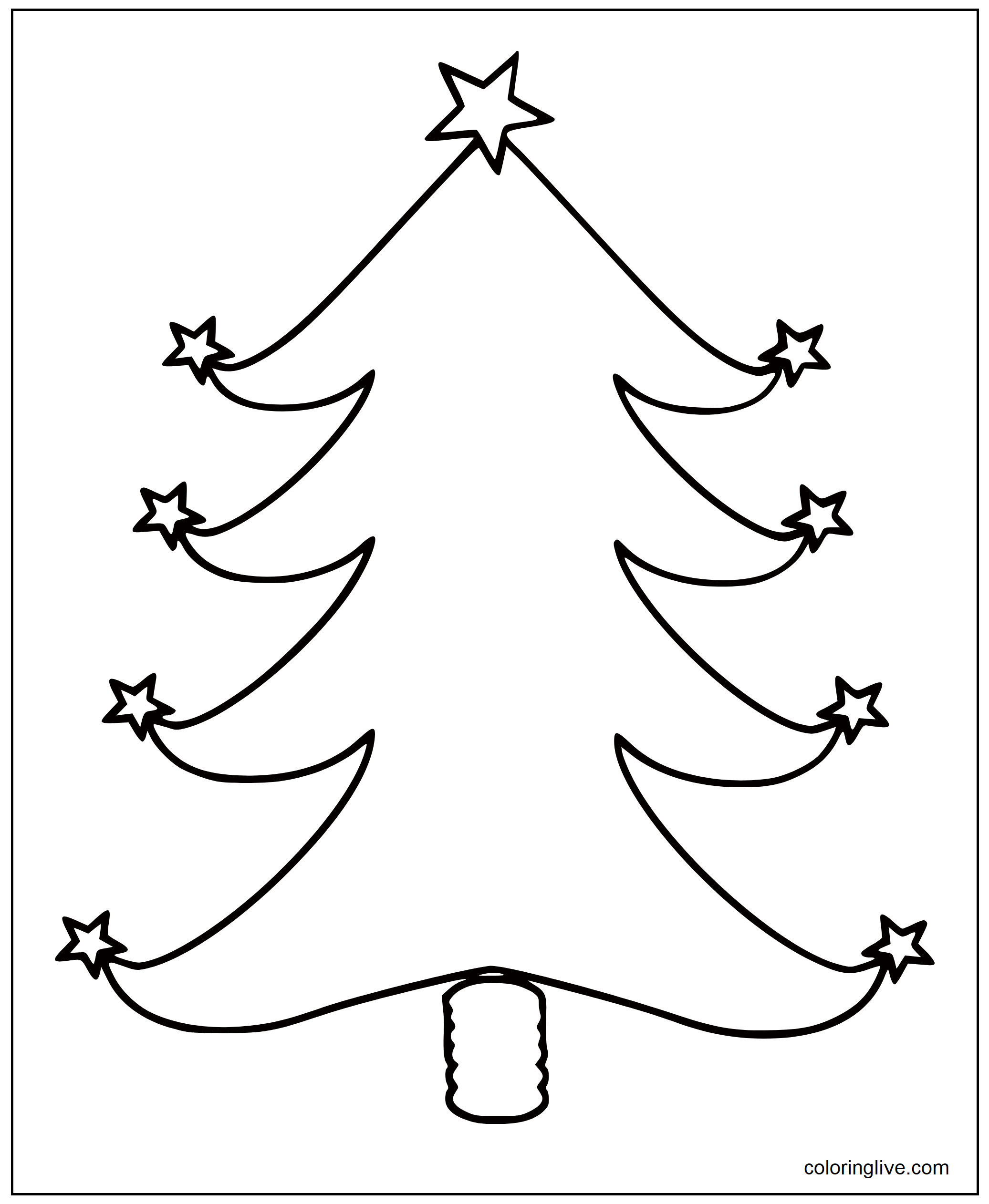 Printable Christmas Tree for Children to Color Coloring Page for kids.