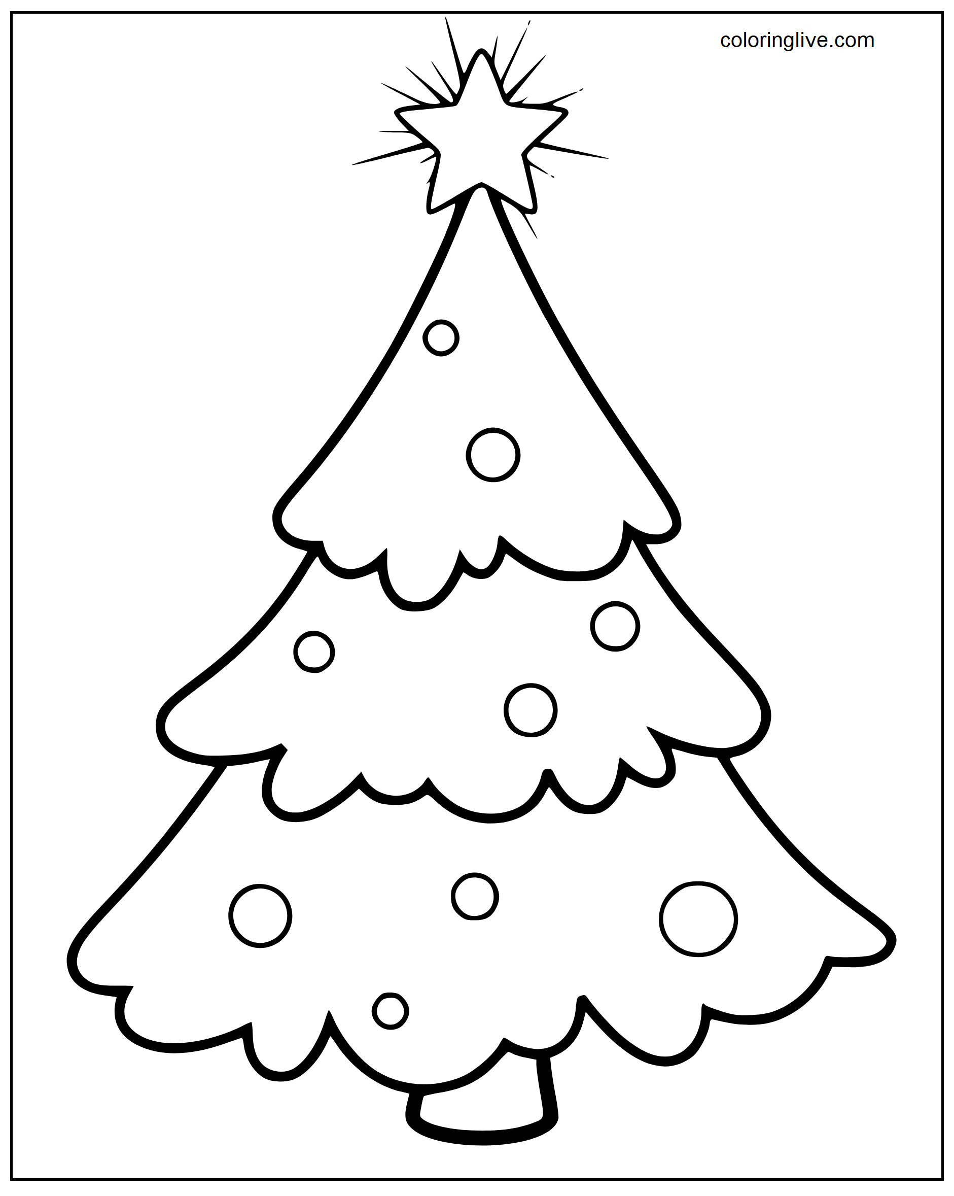 Printable A christmas tree with a star Coloring Page for kids.