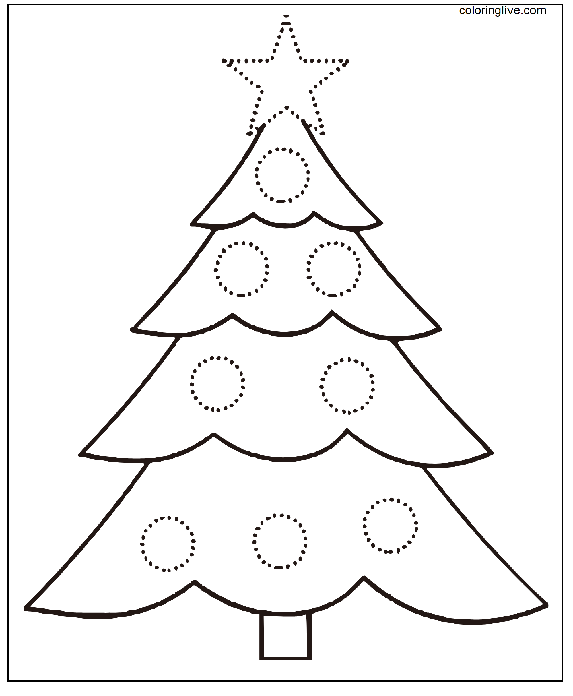 Printable A  christmas tree sheet Coloring Page for kids.