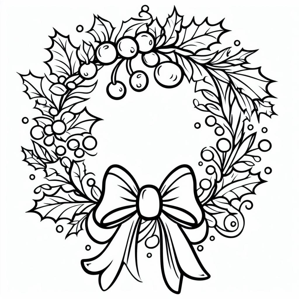 Printable Lovely Christmas Wreath Coloring Page for kids.