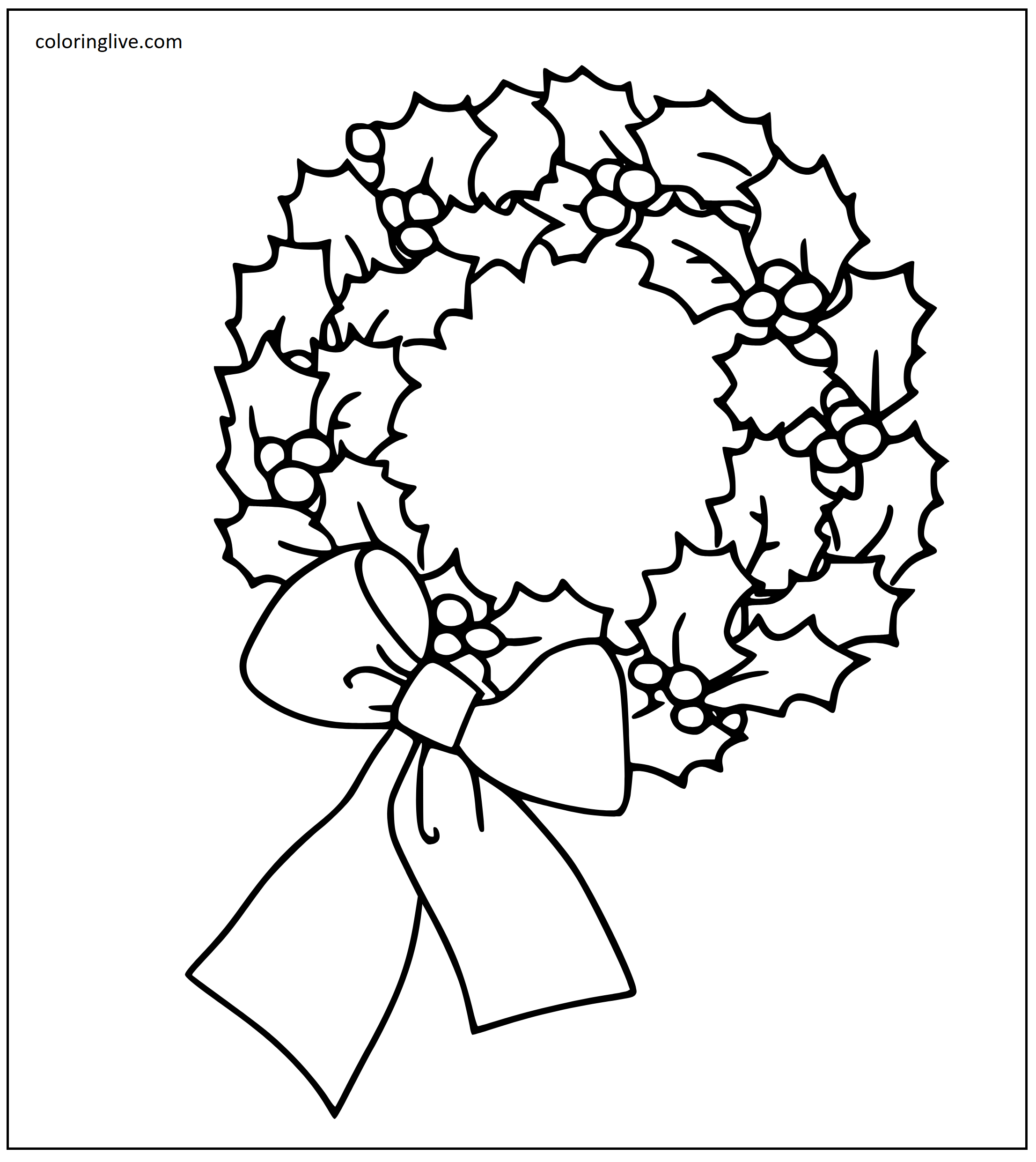 Printable Christmas Wreath for Coloring Page for kids.