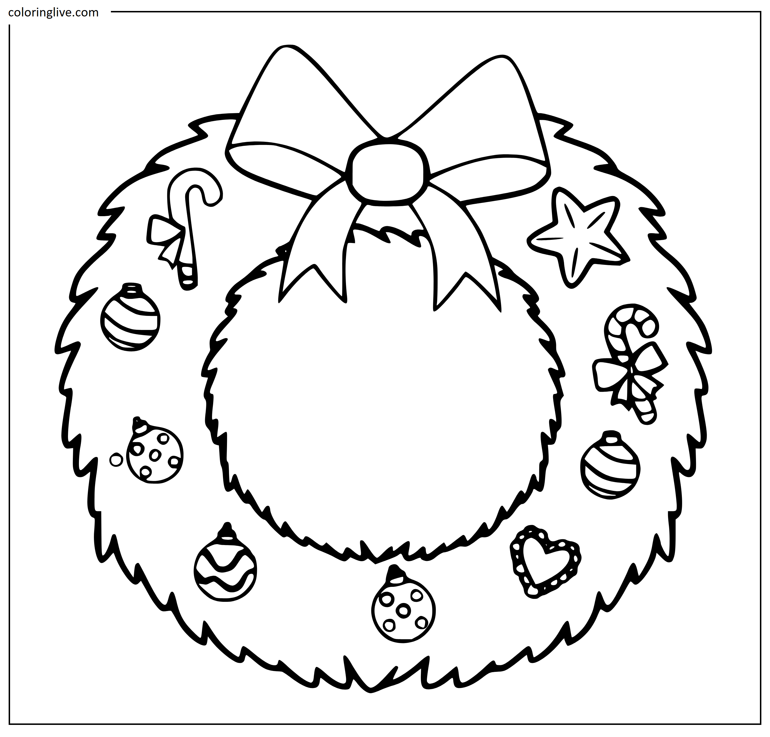 Printable Christmas Wreath to color Coloring Page for kids.