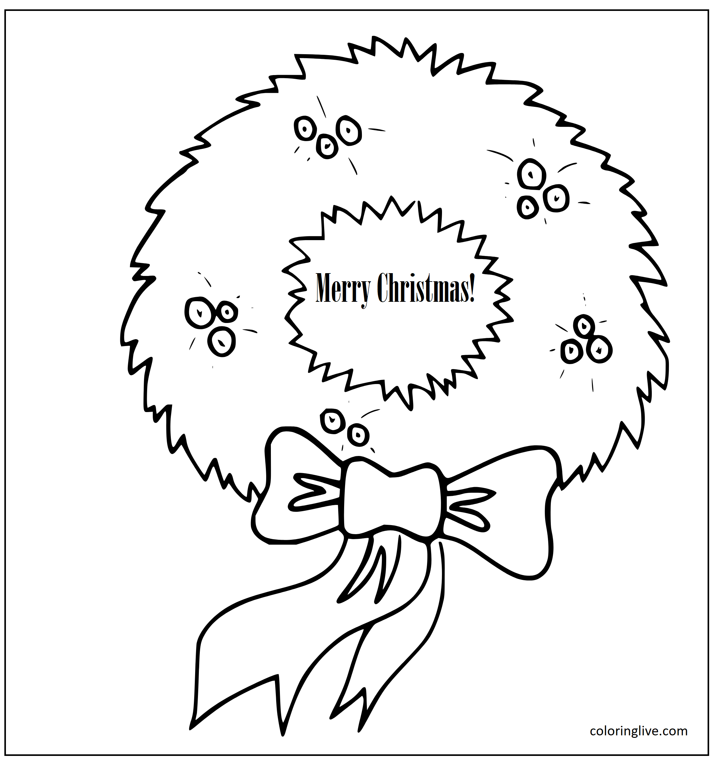 Printable Christmas Wreath with Christmas Celebration Coloring Page for kids.