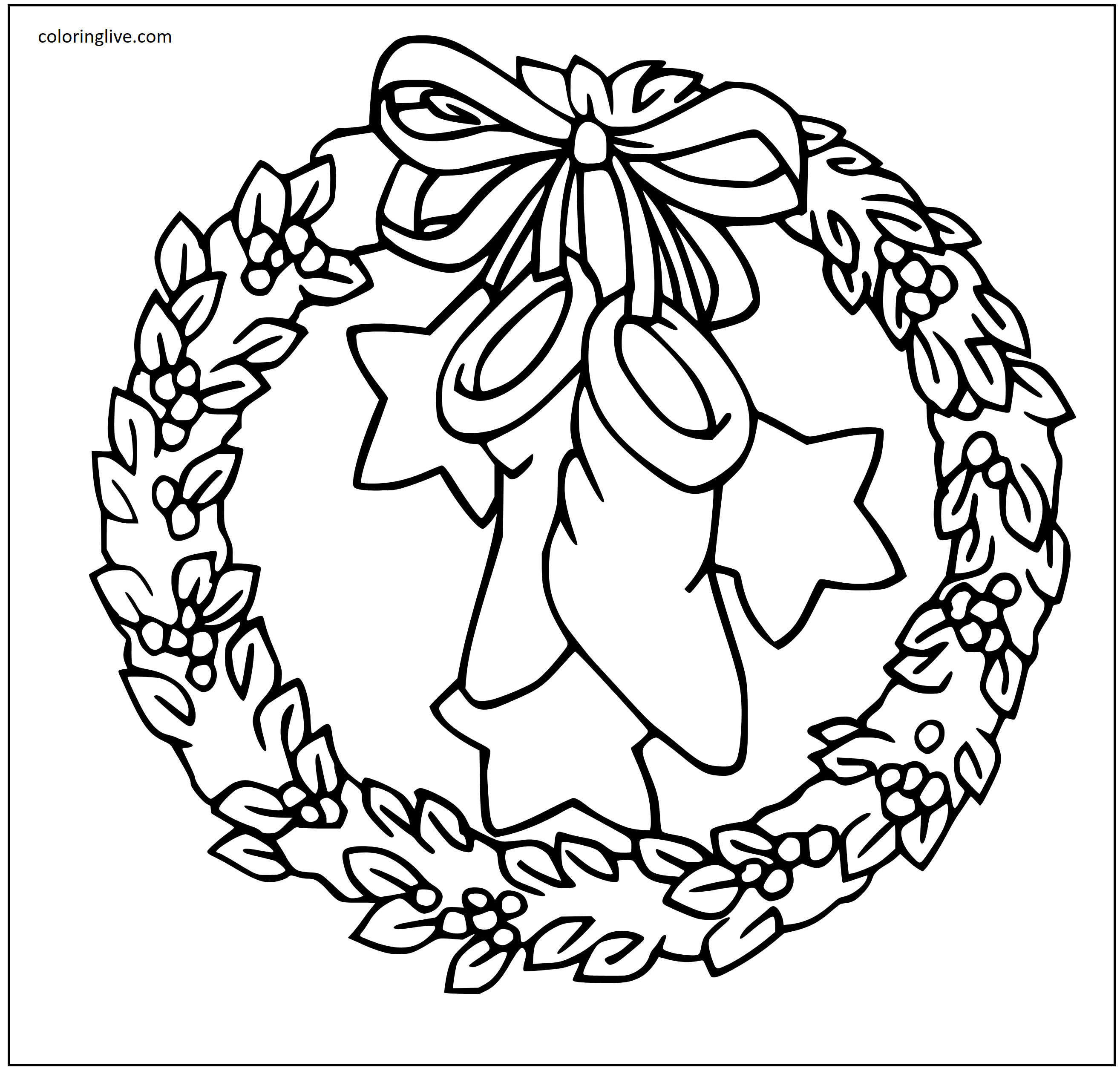 Printable Christmas theme Wreath Coloring Page for kids.