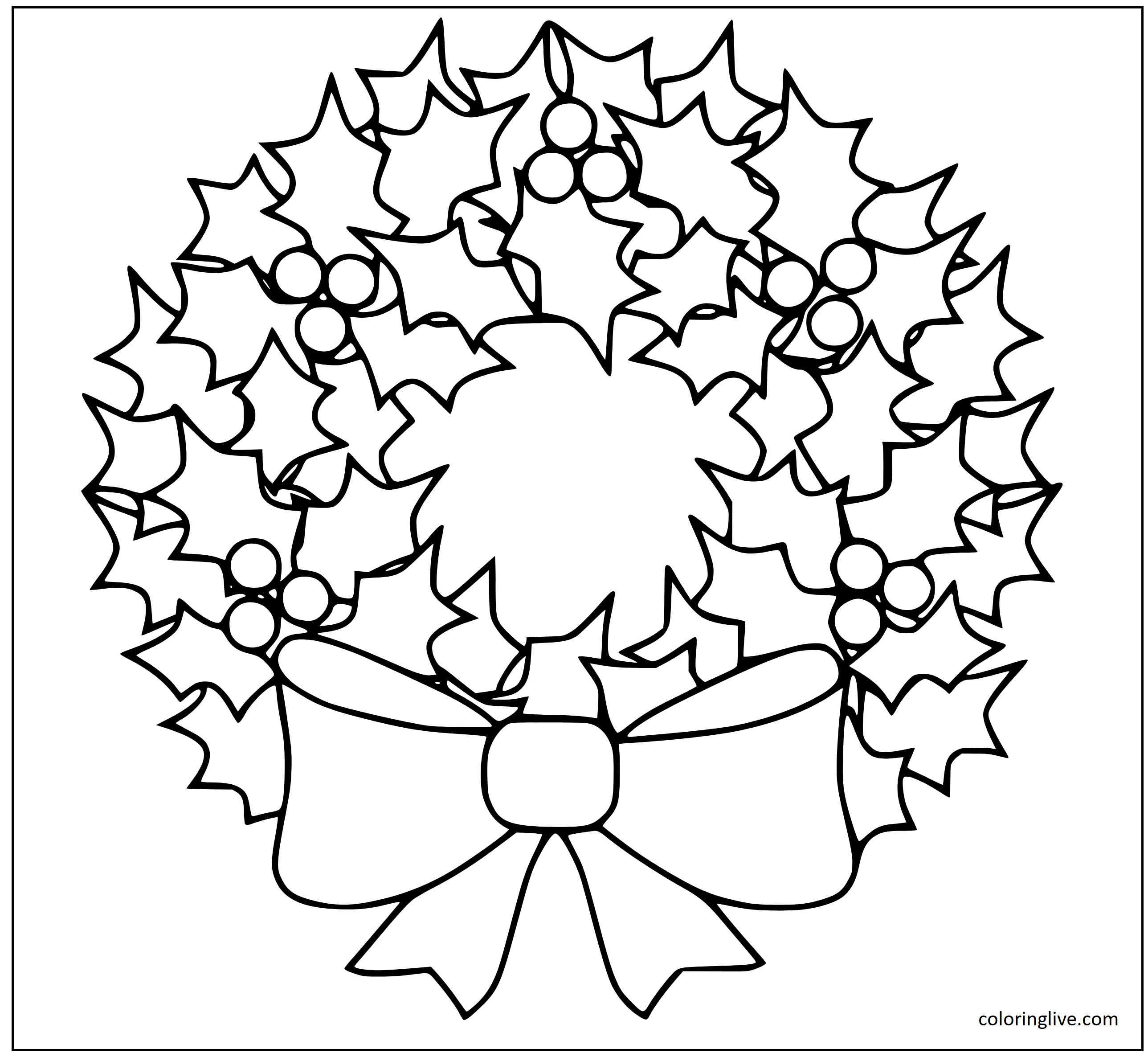 Printable Poinsettia Christmas Wreath Coloring Page for kids.