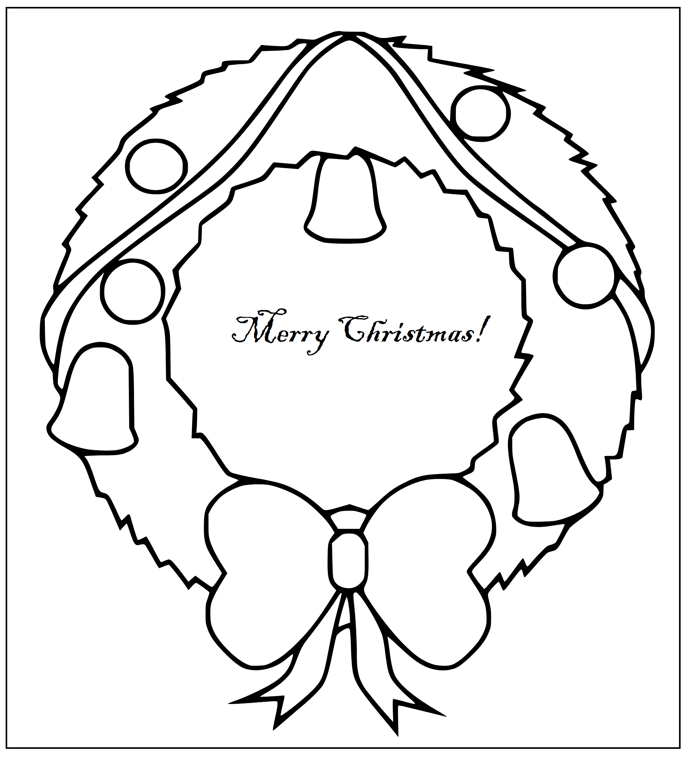 Printable Merry Christmas Wreath Coloring Page for kids.