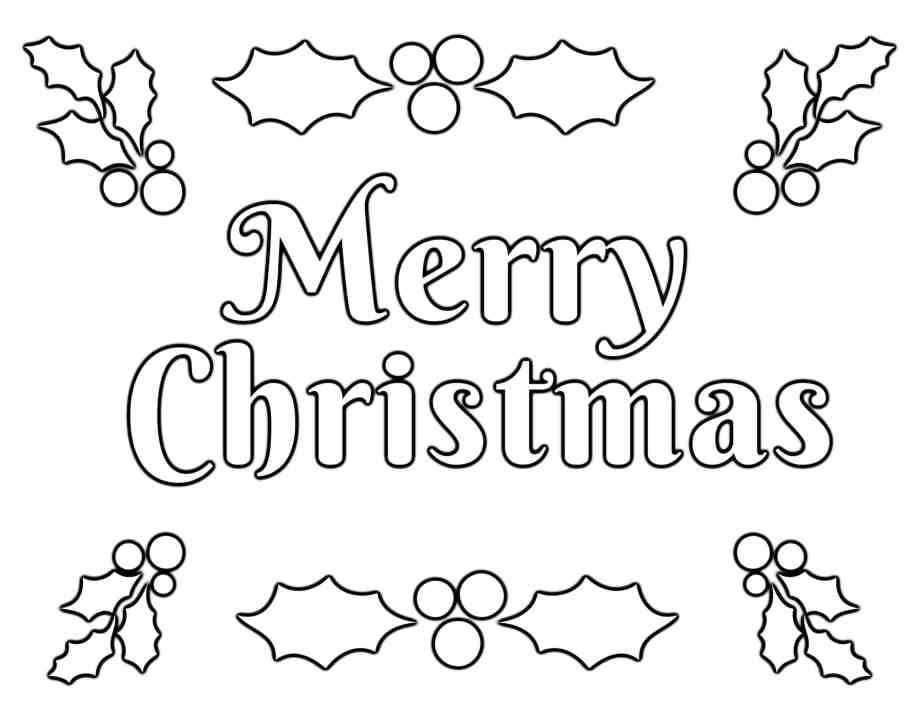 Printable Merry Christmas Text Black White to Color Coloring Page for kids.