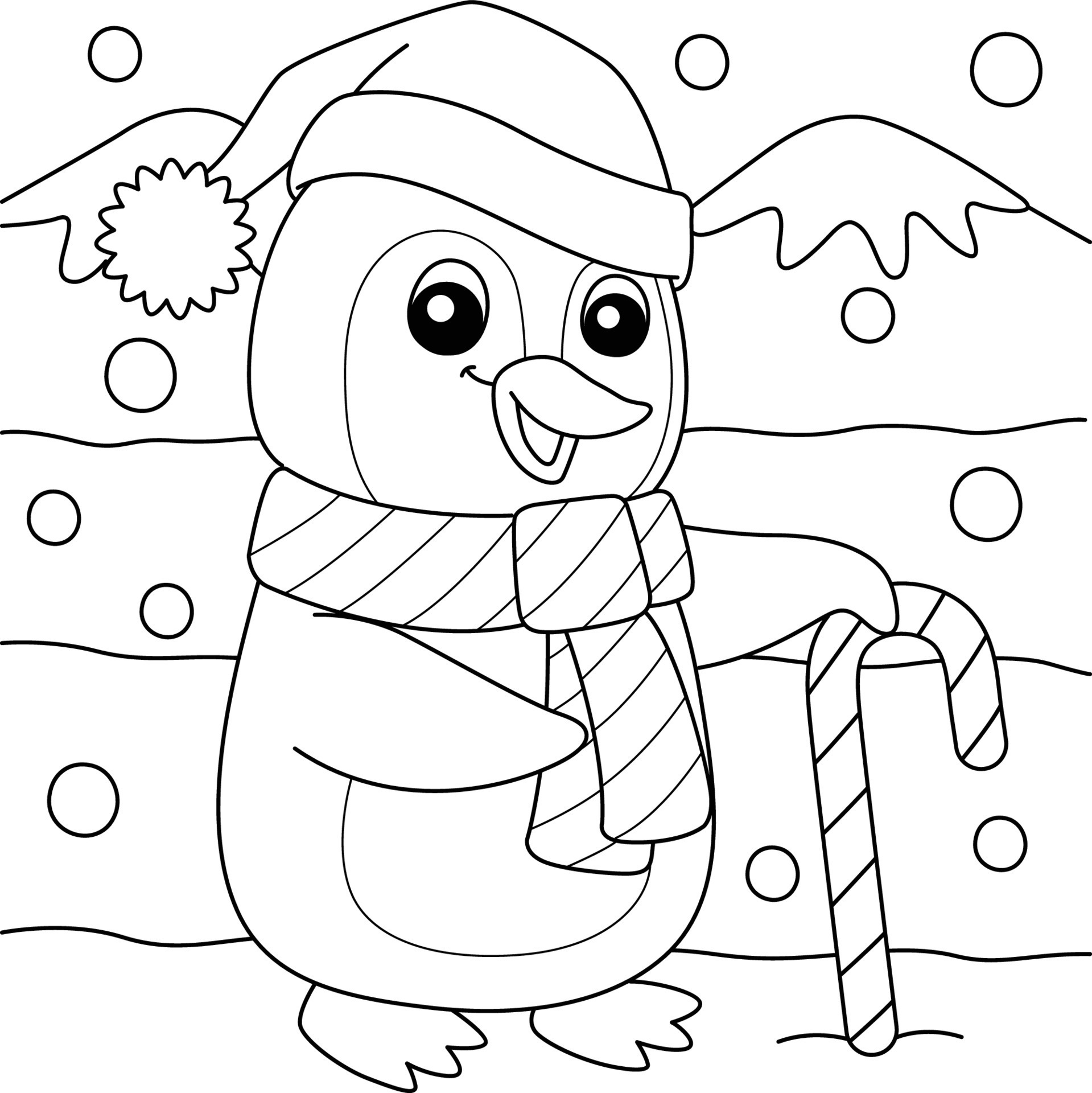 Printable Christmas Penguin  sheet Coloring Page for kids.