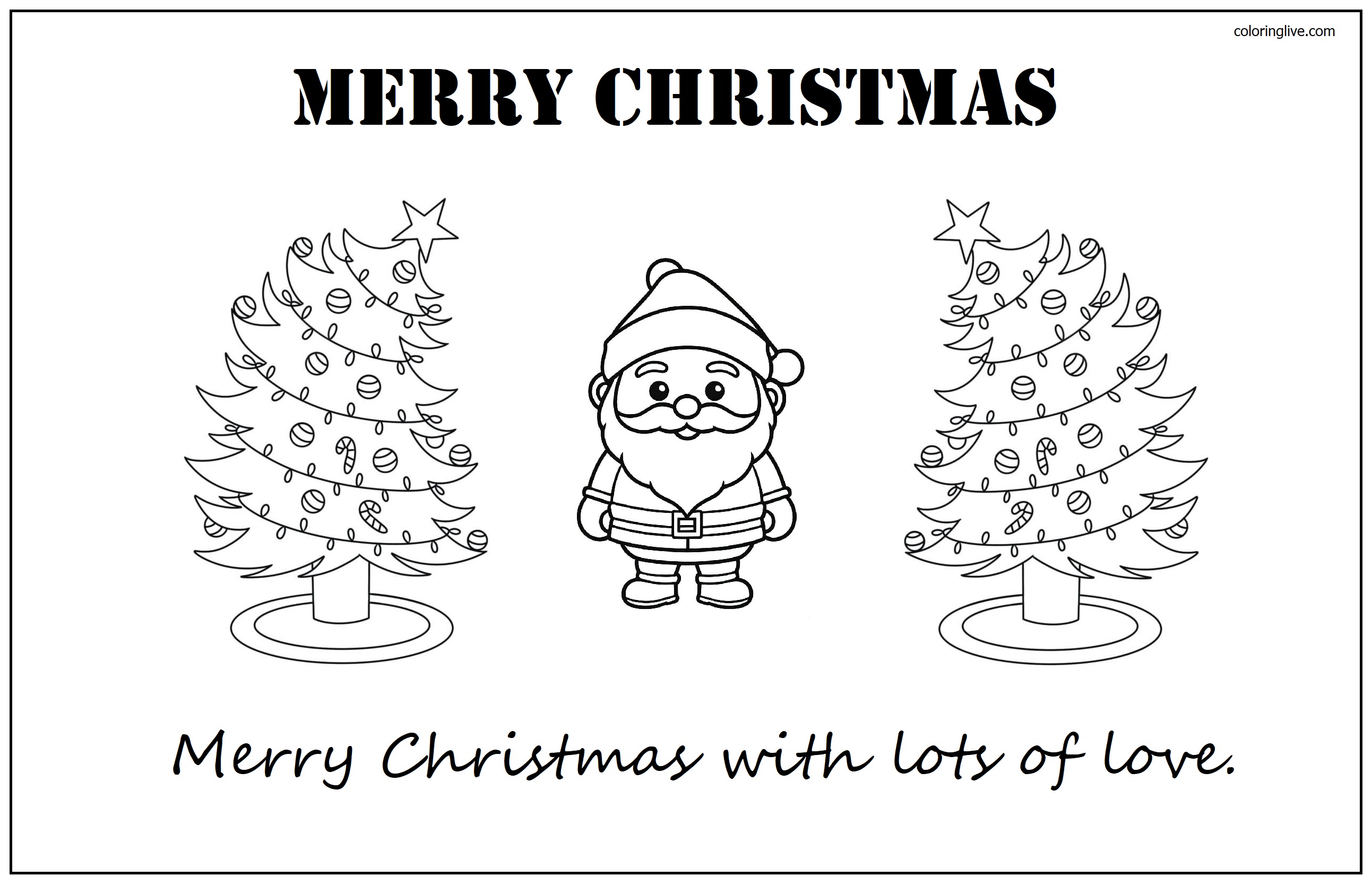 Printable Merry Christmas with lots of love Coloring Page for kids.