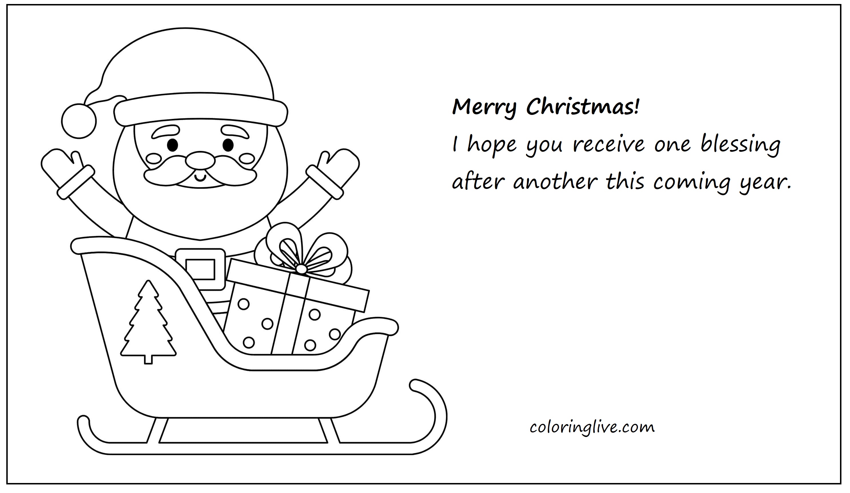 Printable Santa Claus wishing a merry christmas Coloring Page for kids.