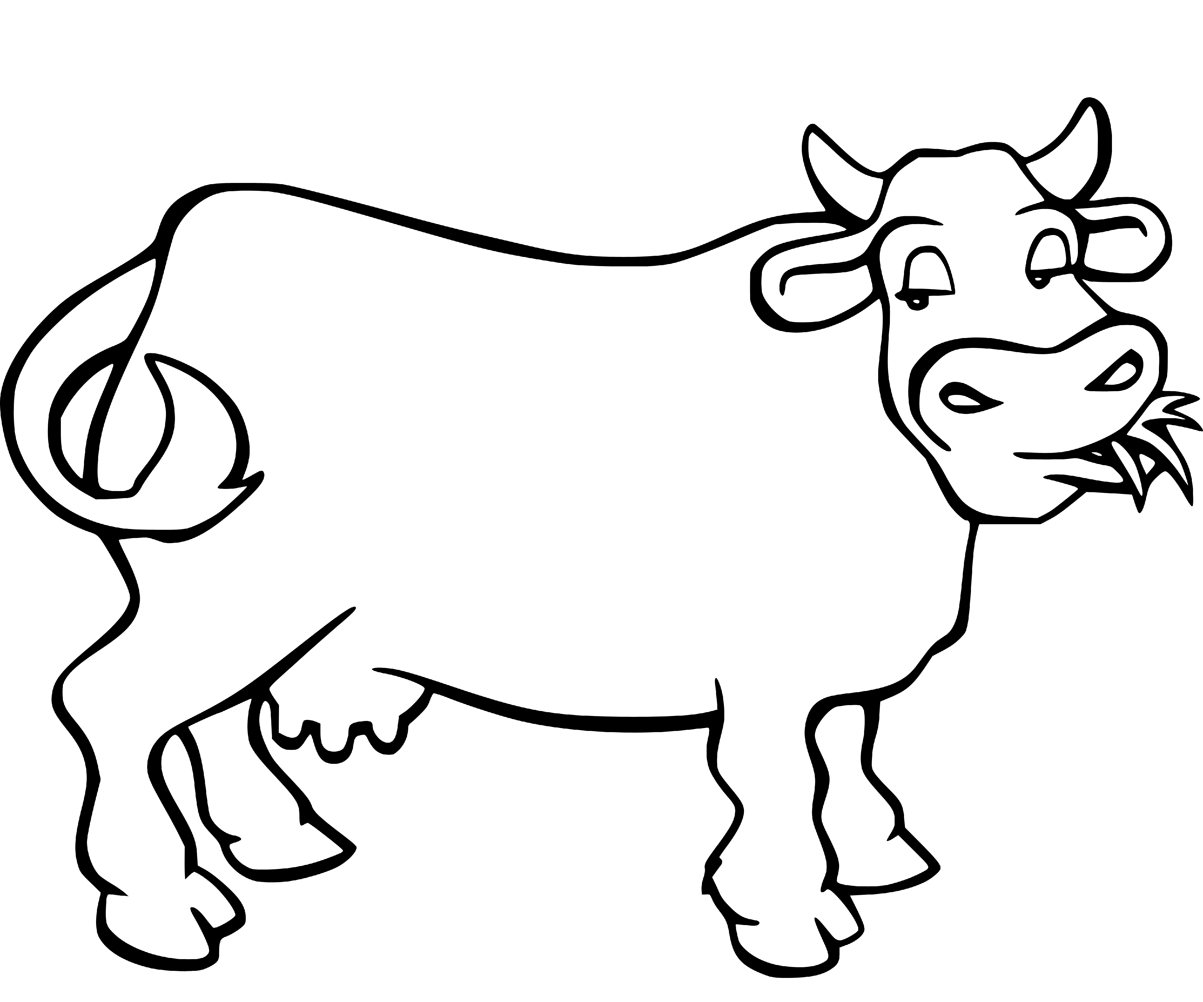 Printable Cow eating grass Coloring Page for kids.