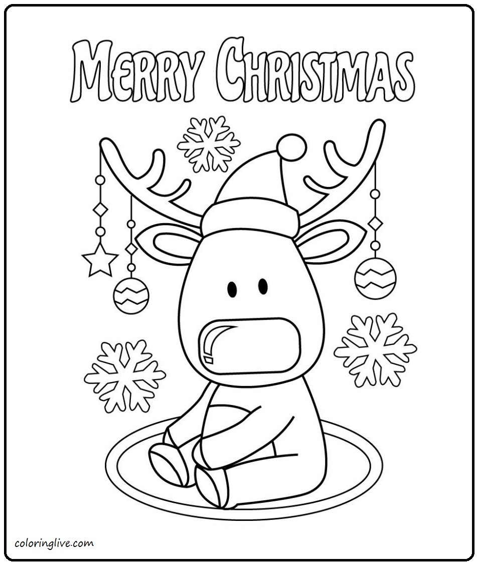 Printable Cute Christmas   1 Coloring Page for kids.
