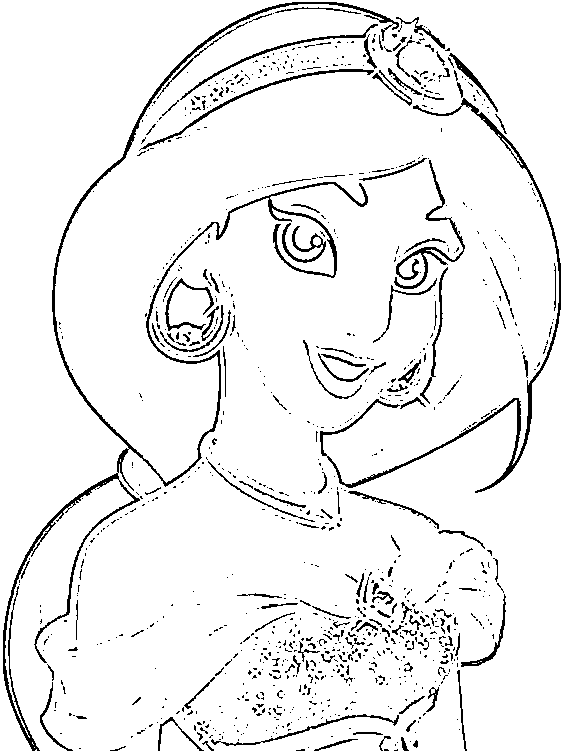 Printable Princess Jasmine sticker black and white Coloring Page for kids.