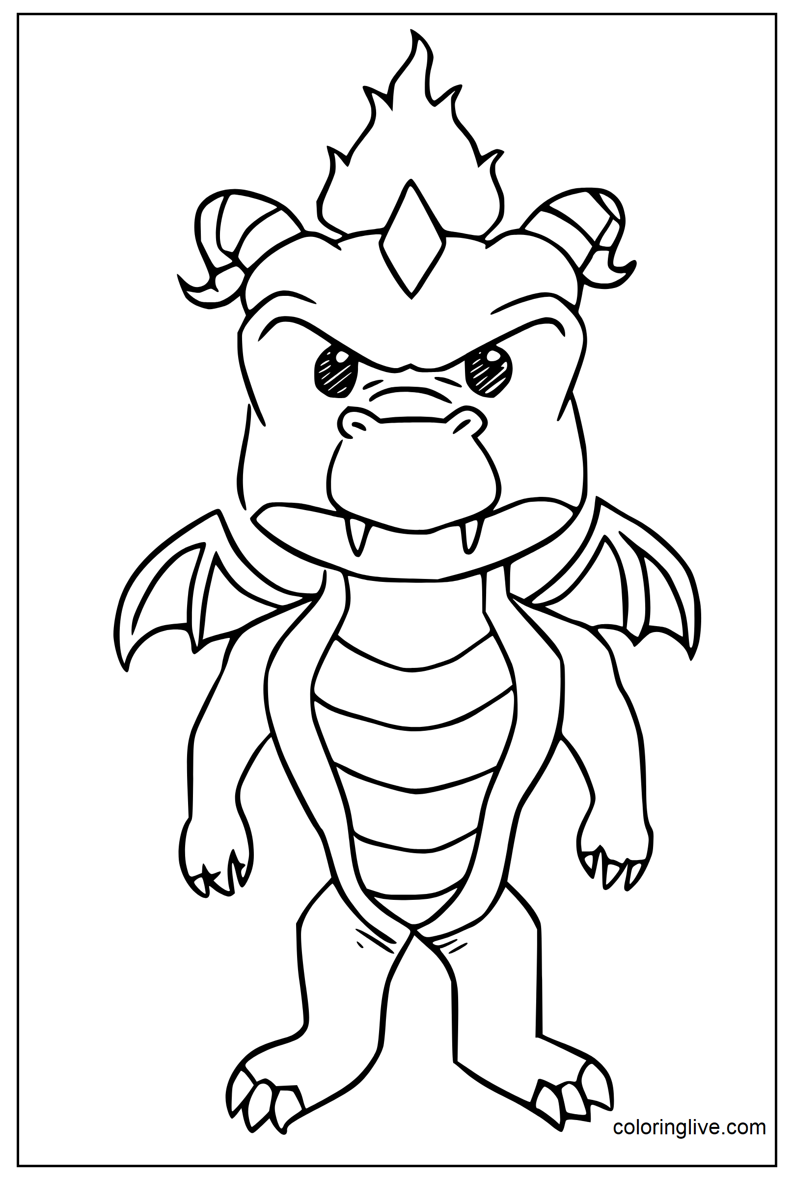 Printable Baby Dragon is angry Coloring Page for kids.