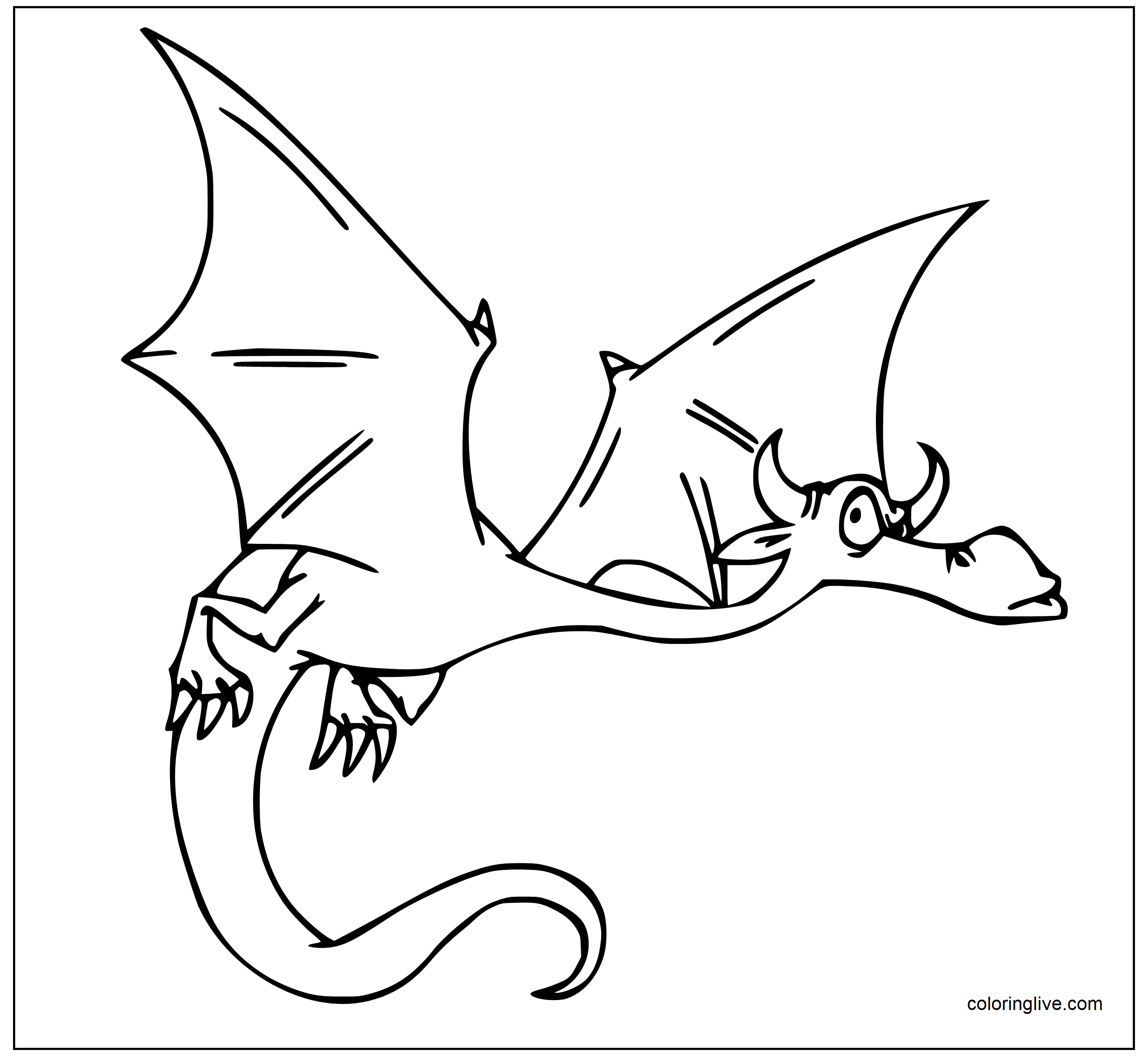 Printable Flying dragon like a bat Coloring Page for kids.