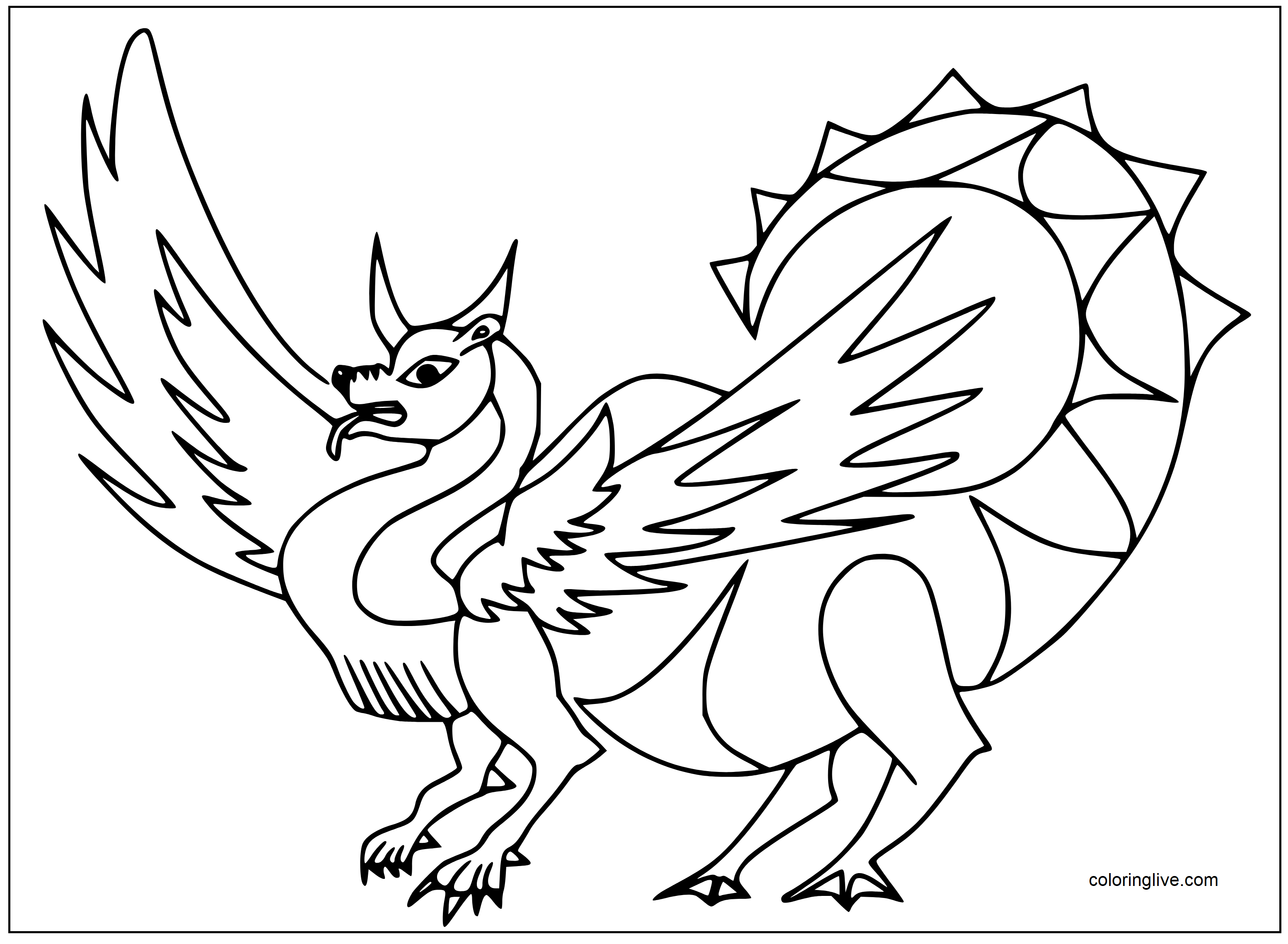 Printable Sweet dragon black white Coloring Page for kids.
