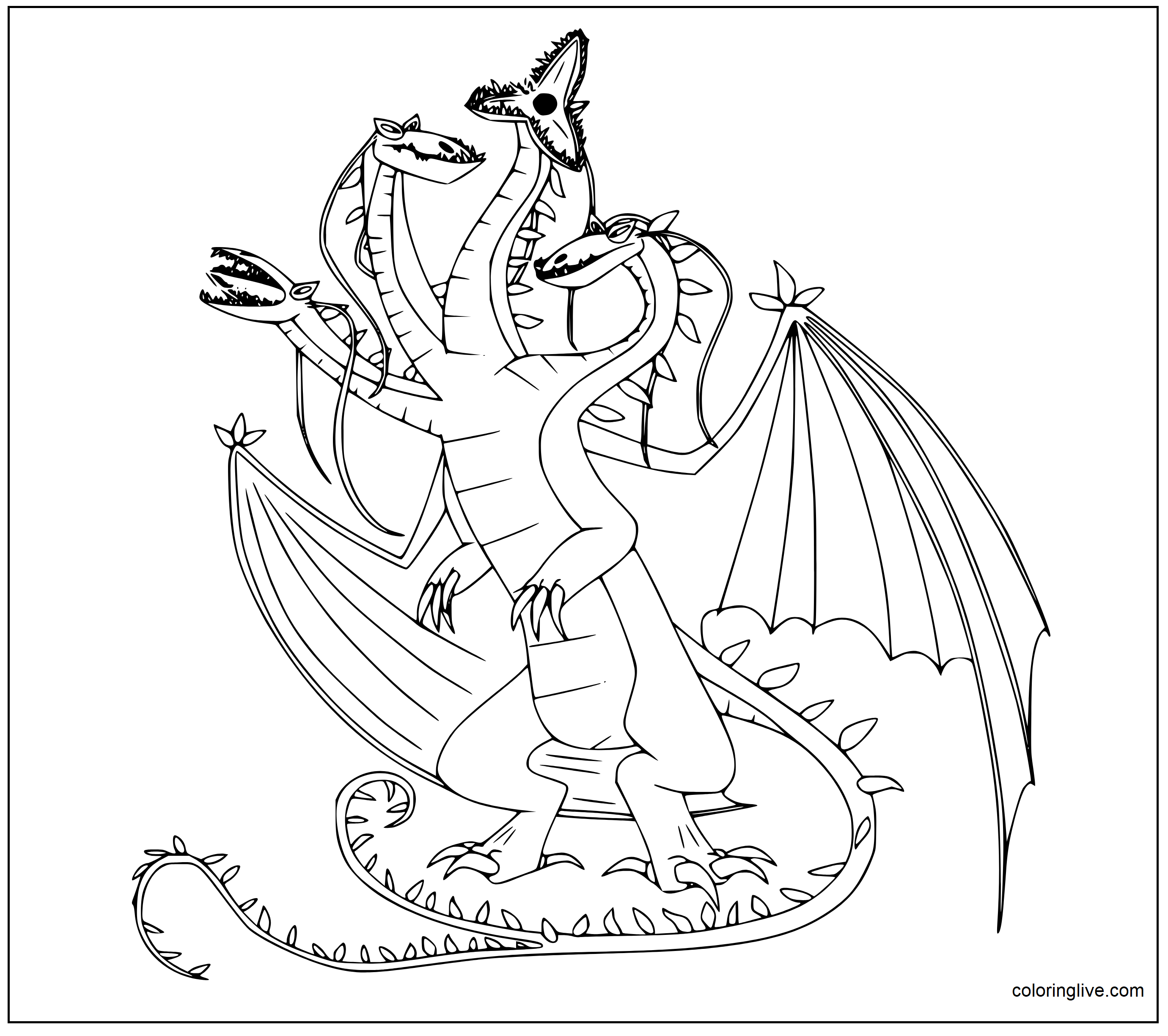 Printable Three-head dragon Coloring Page for kids.