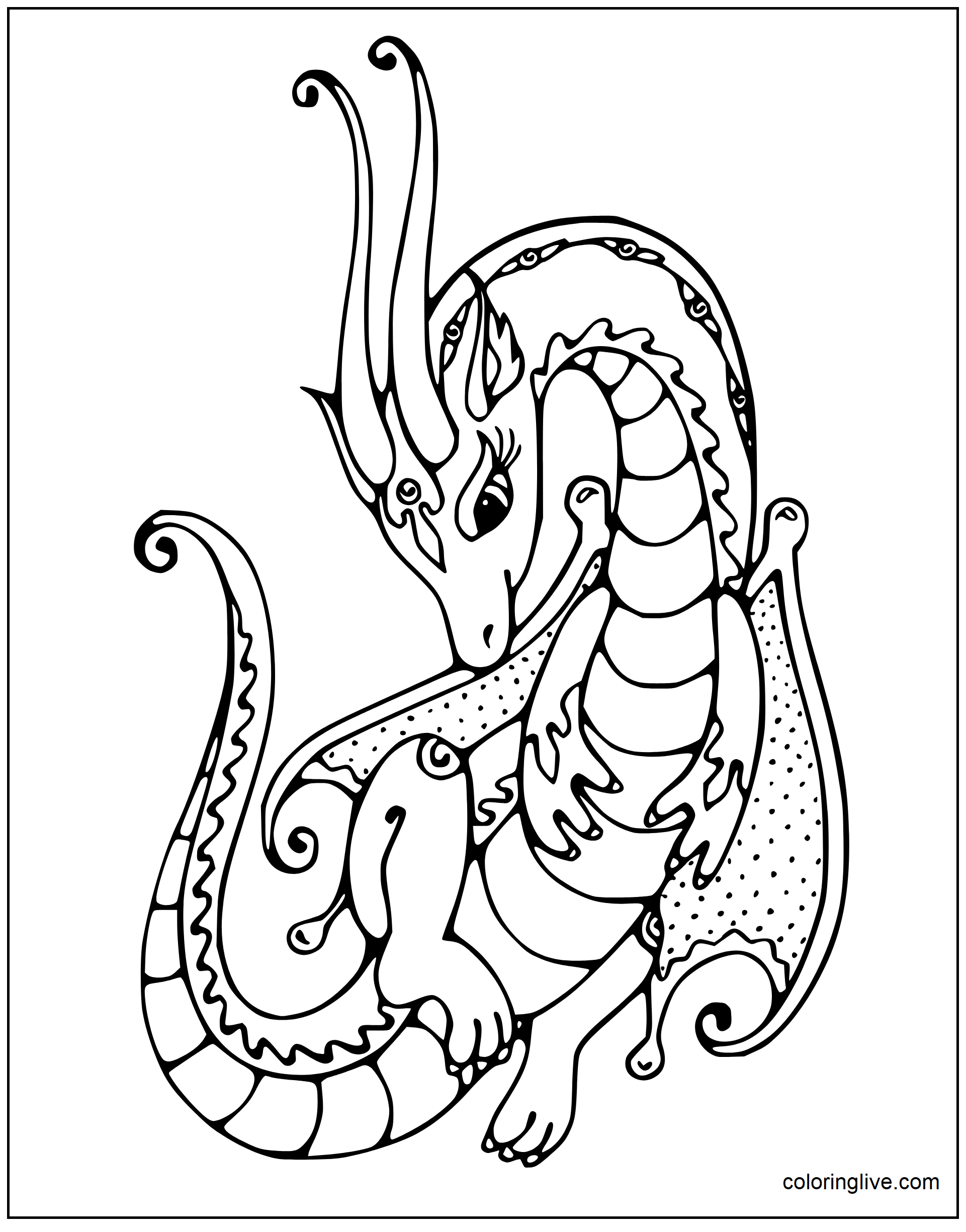 Printable Female dragon Coloring Page for kids.