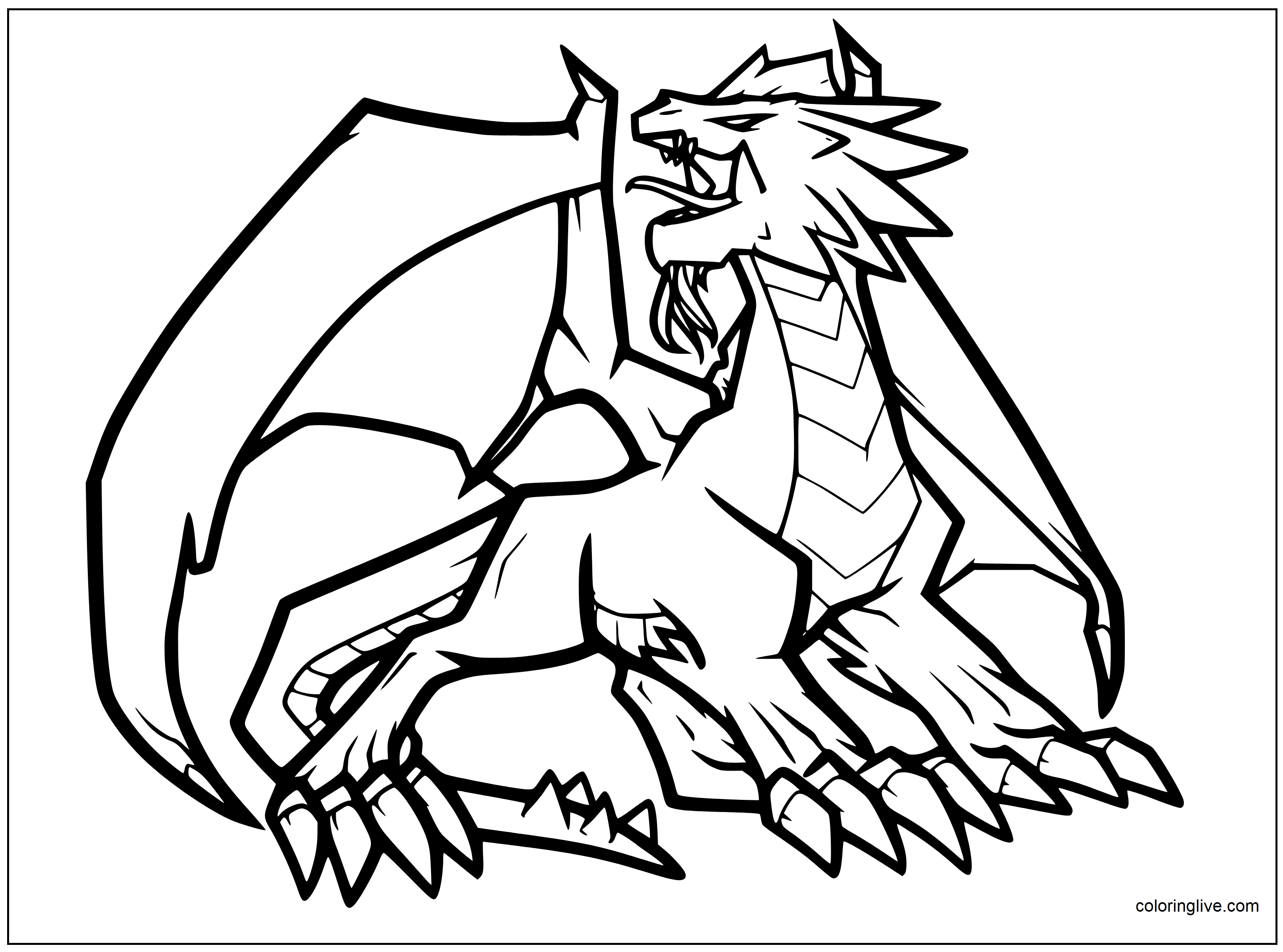 Printable Angry dragon Coloring Page for kids.