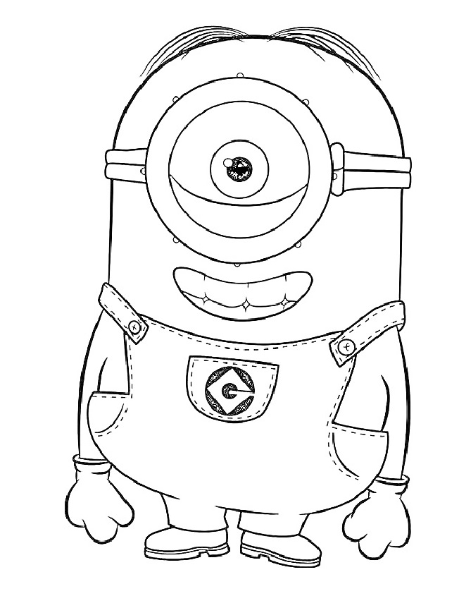 Printable Minion Carl smiling Coloring Page for kids.