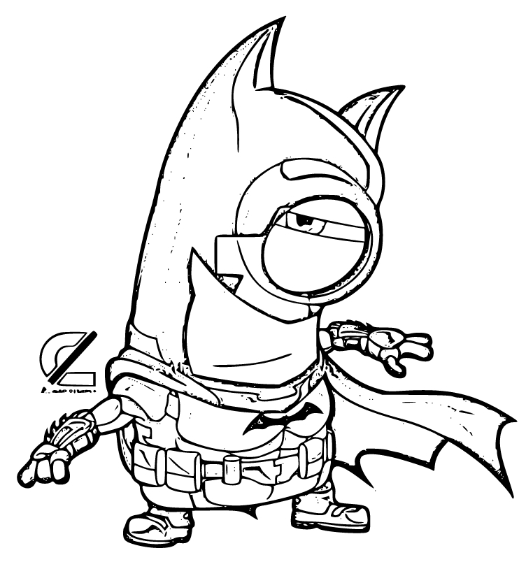 Minion as Batman Coloring Page Printable for Kids, Free, Simple and Easy, as PDF