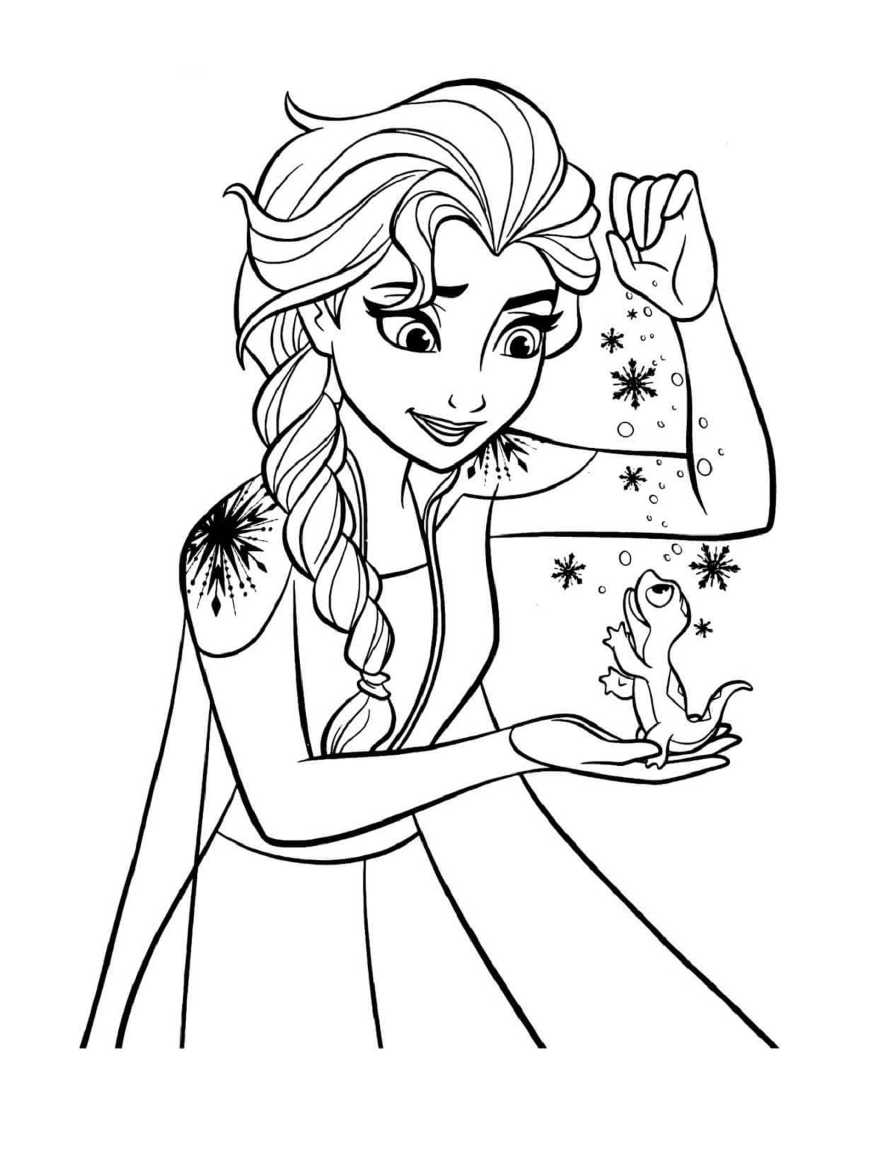 Printable Frozen and Frog Bruni Coloring Page for kids.