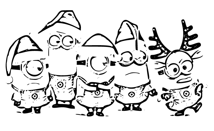 Printable Minions Happy Christmas Coloring Page for kids.