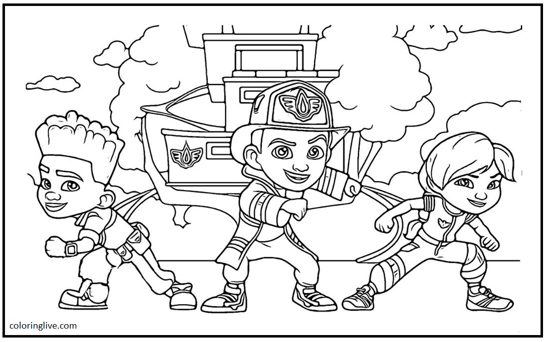 Printable Meet the Firebuds Coloring Page for kids.