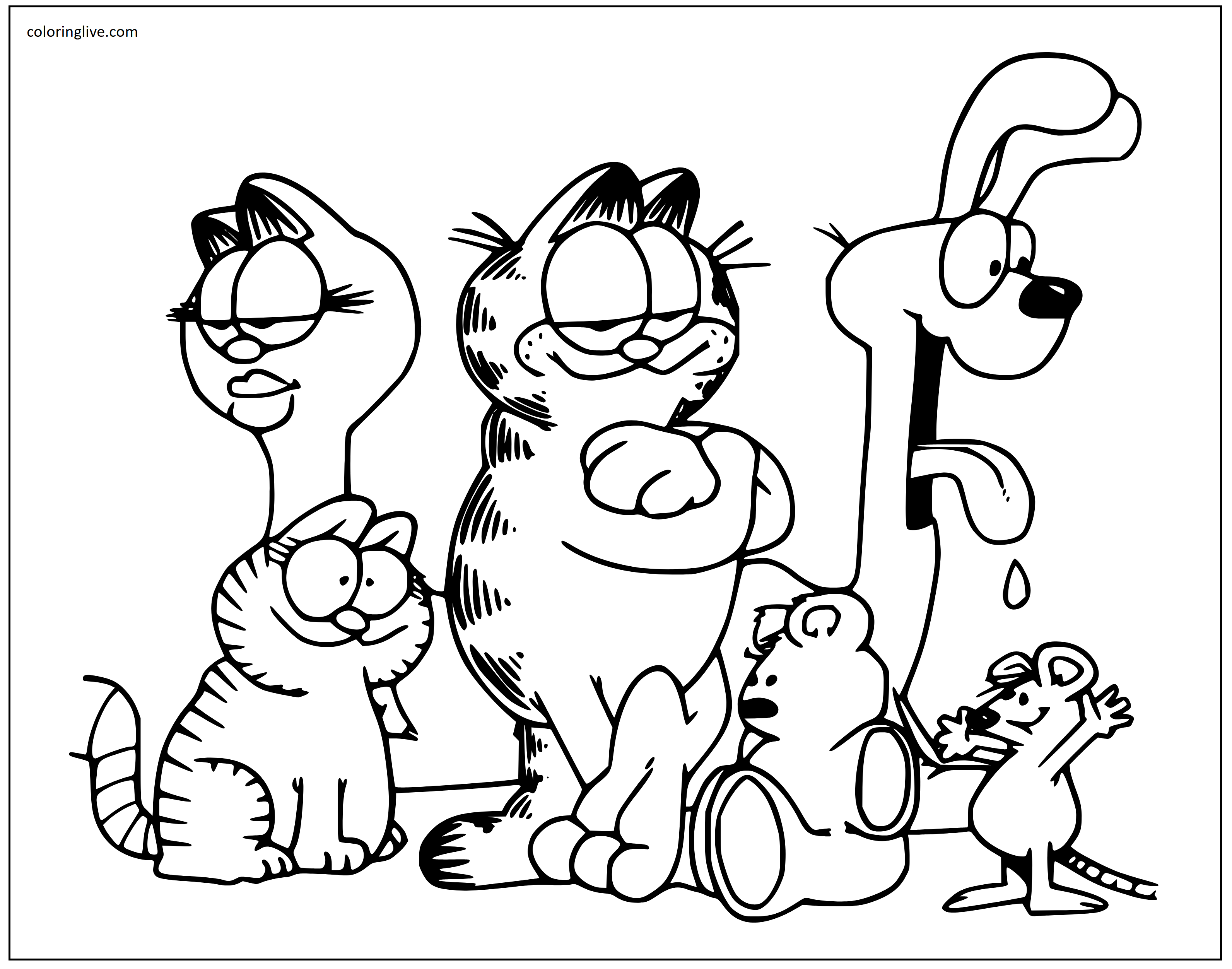 Printable Garfield and Odie Coloring Page for kids.