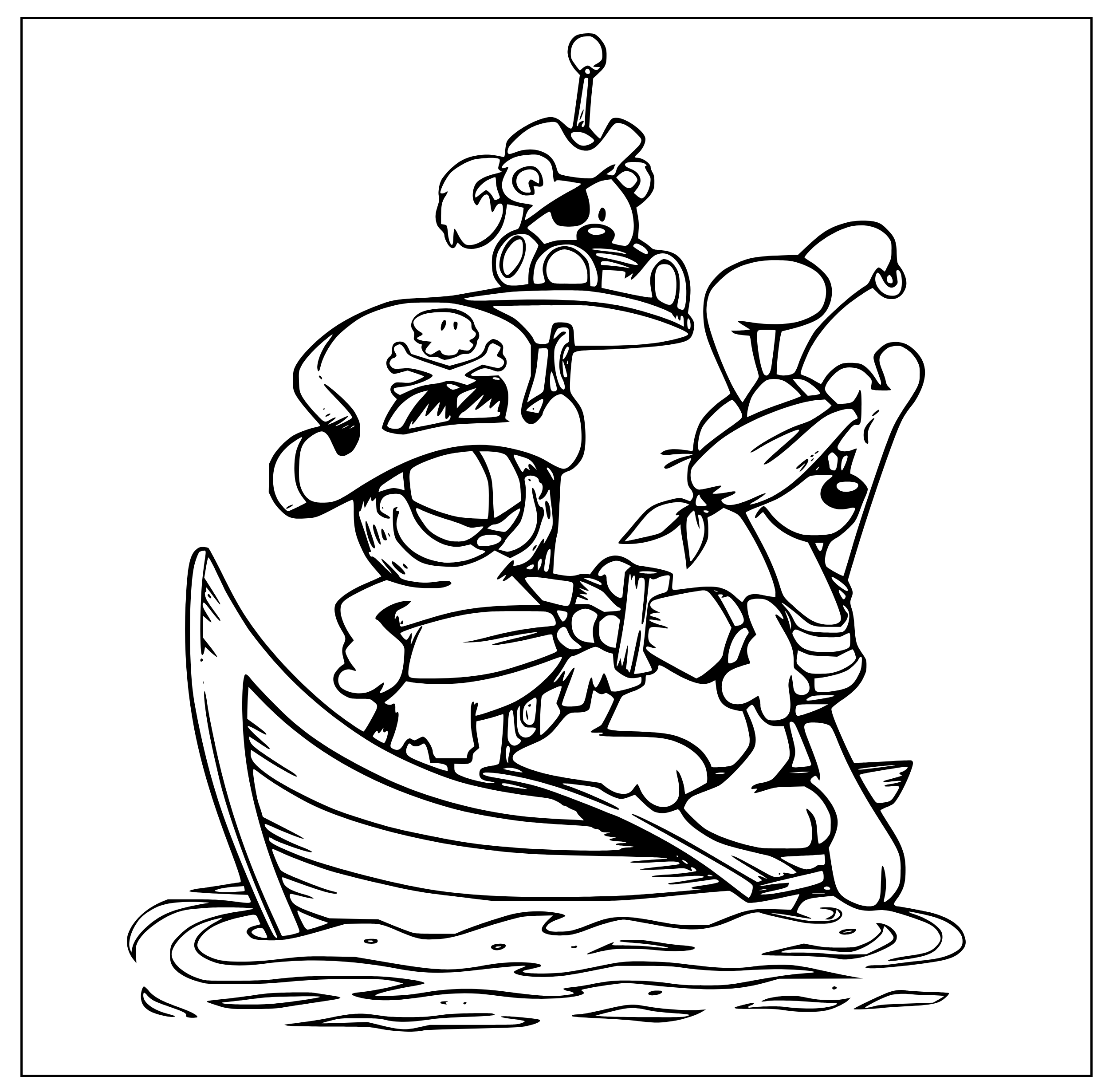 Printable Garfield Odie as Pirates Coloring Page for kids.