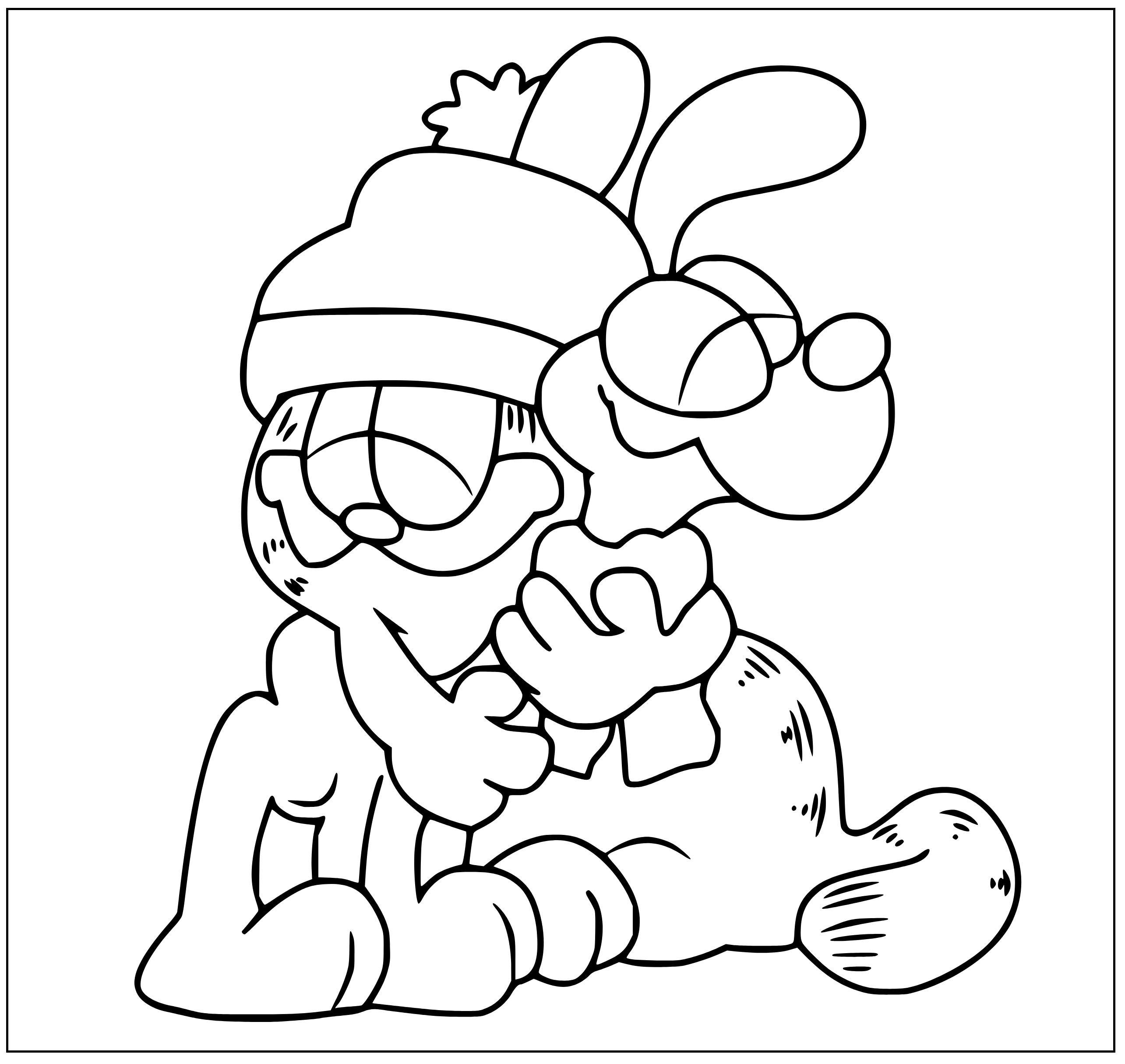 Printable Garfield hugging Odie Coloring Page for kids.