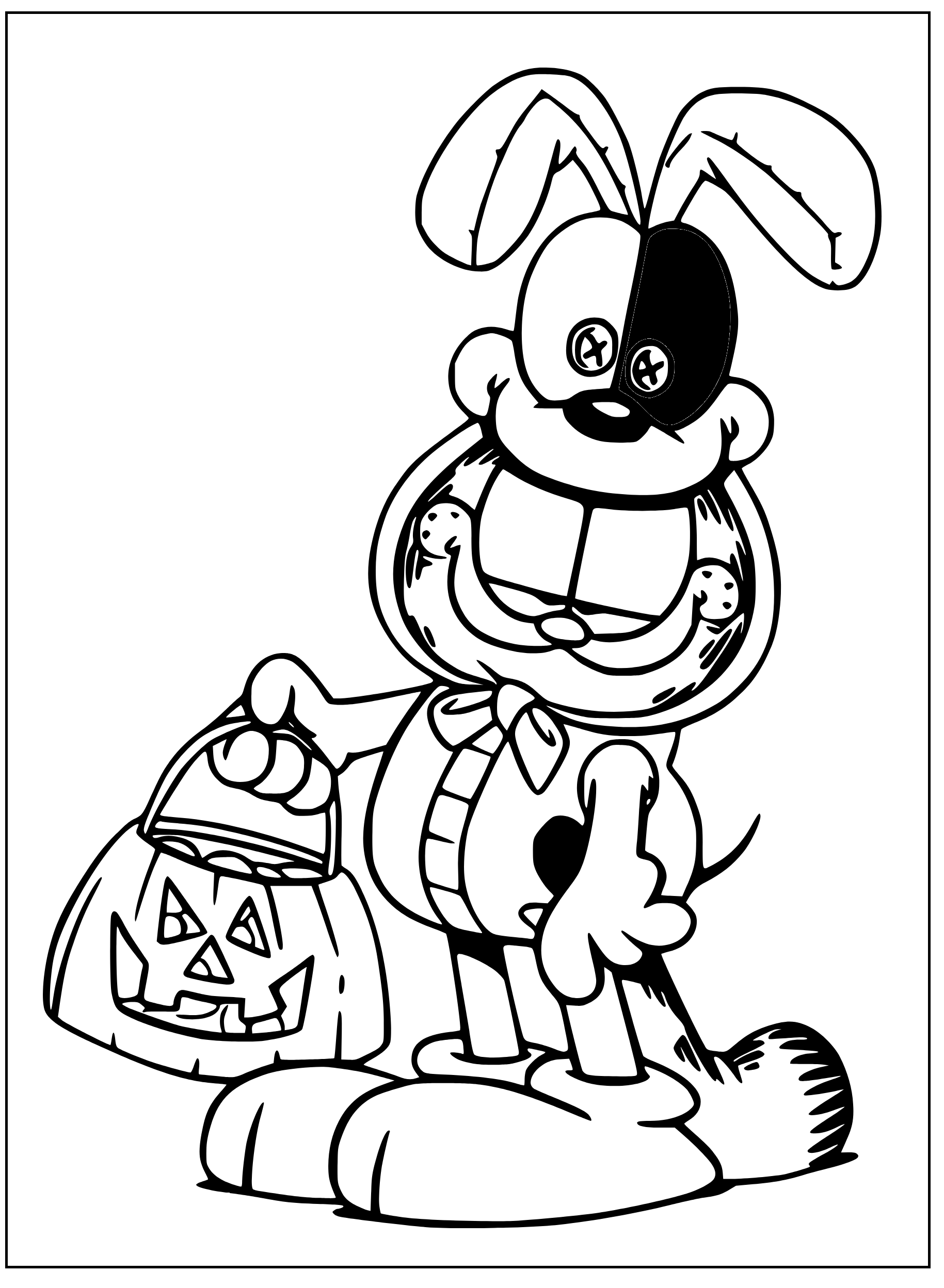 Printable Garfield wearing Odie outfit Coloring Page for kids.