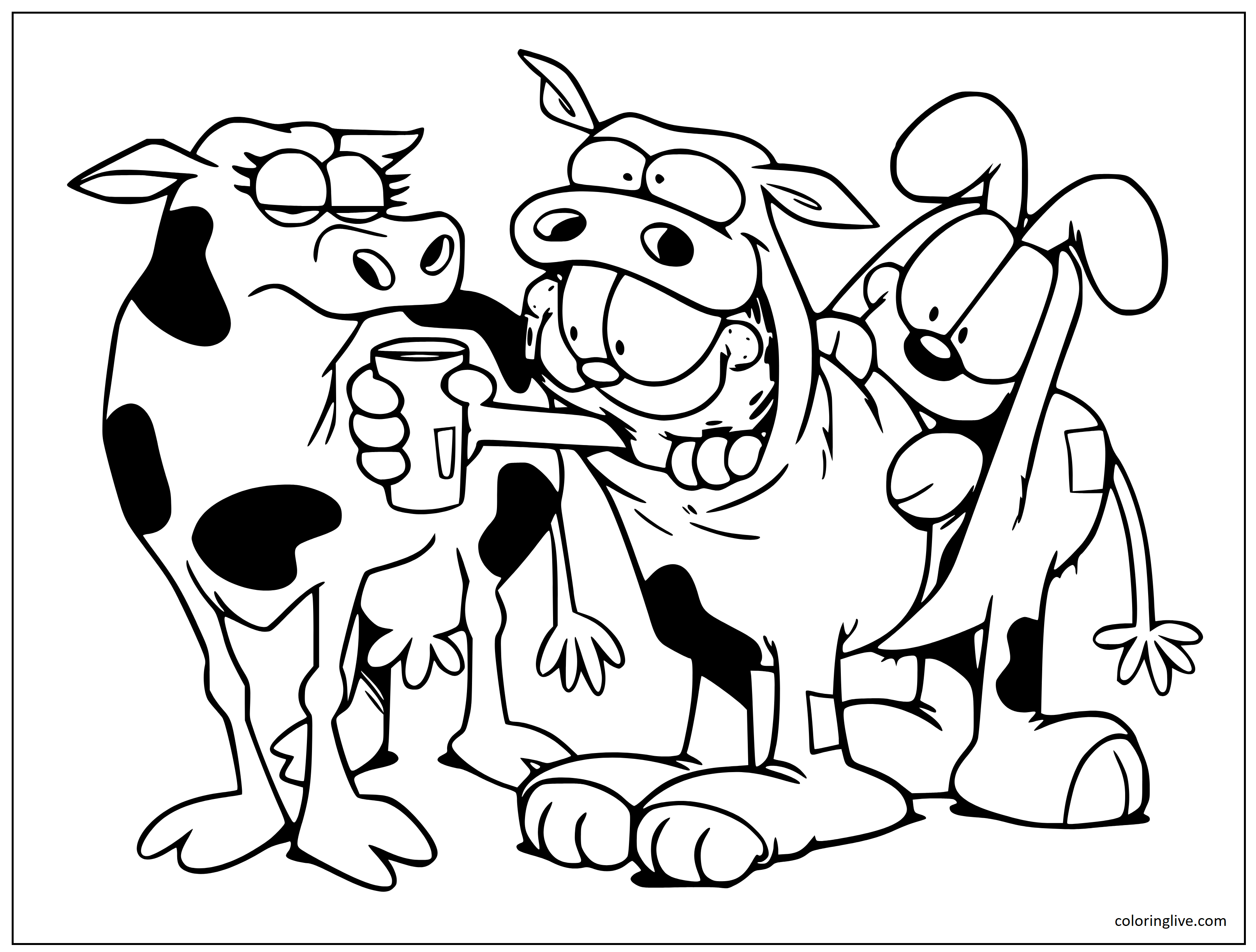 Printable Garfield Odie and Cows Coloring Page for kids.