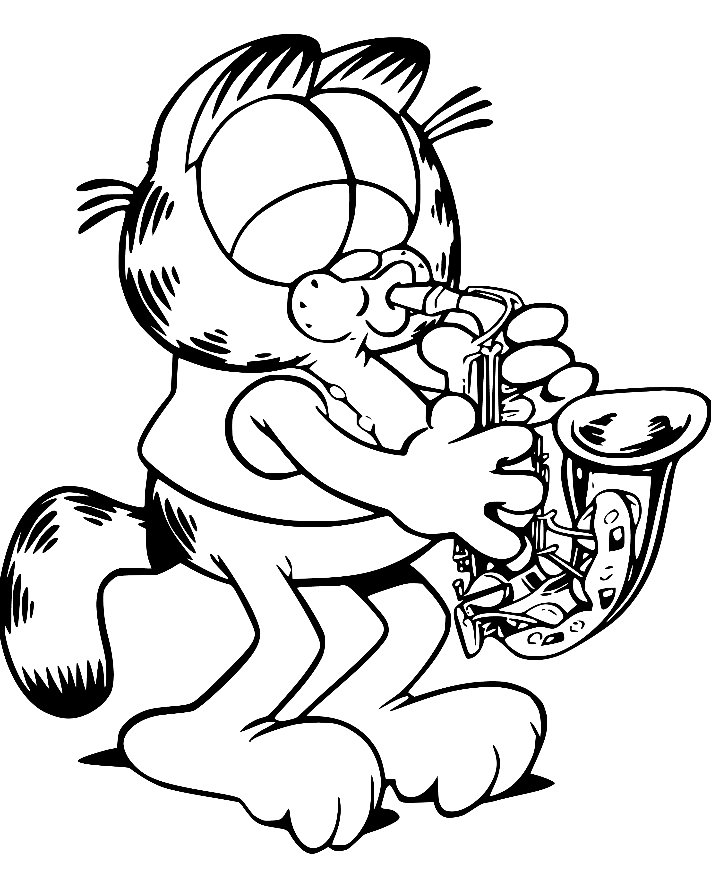 Printable Garfield as Musician Coloring Page for kids.