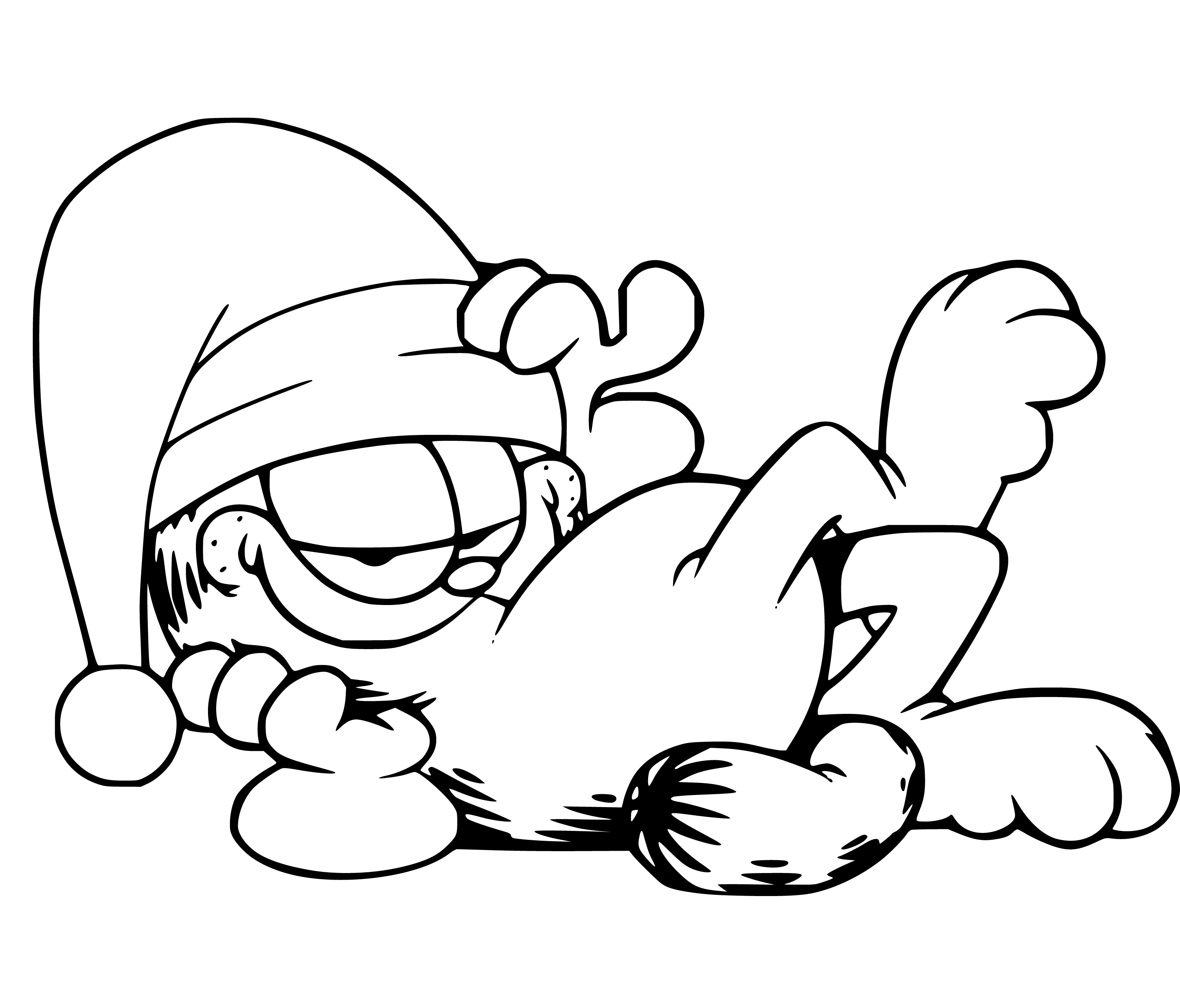 Printable Garfield Christmas Hat Coloring Page for kids.