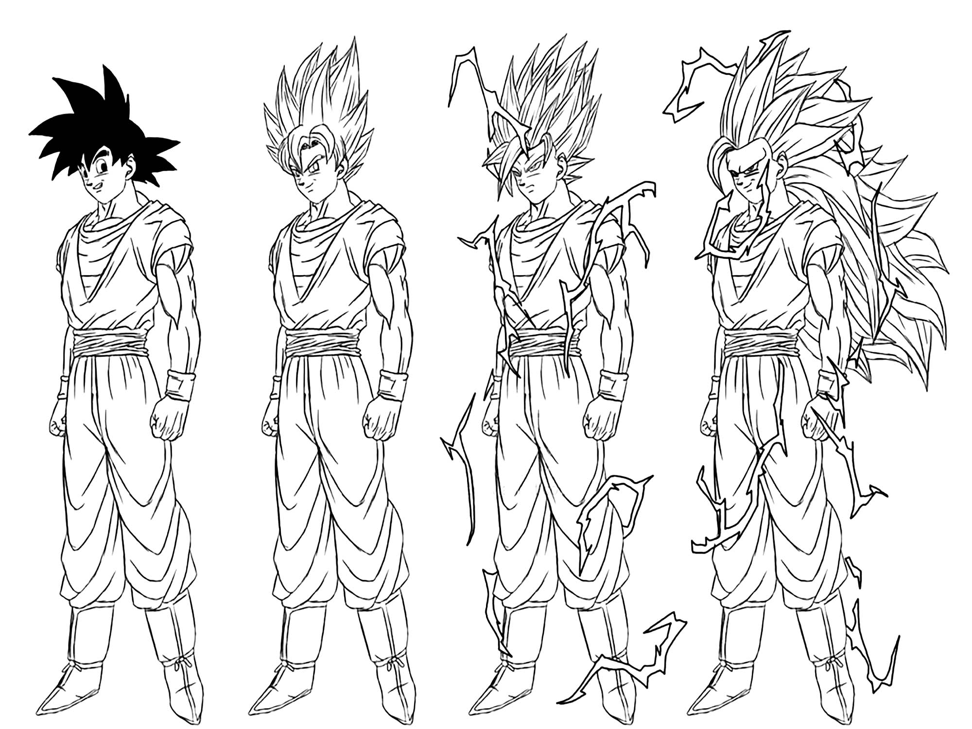 Printable Transformation from Songoku Coloring Page for kids.