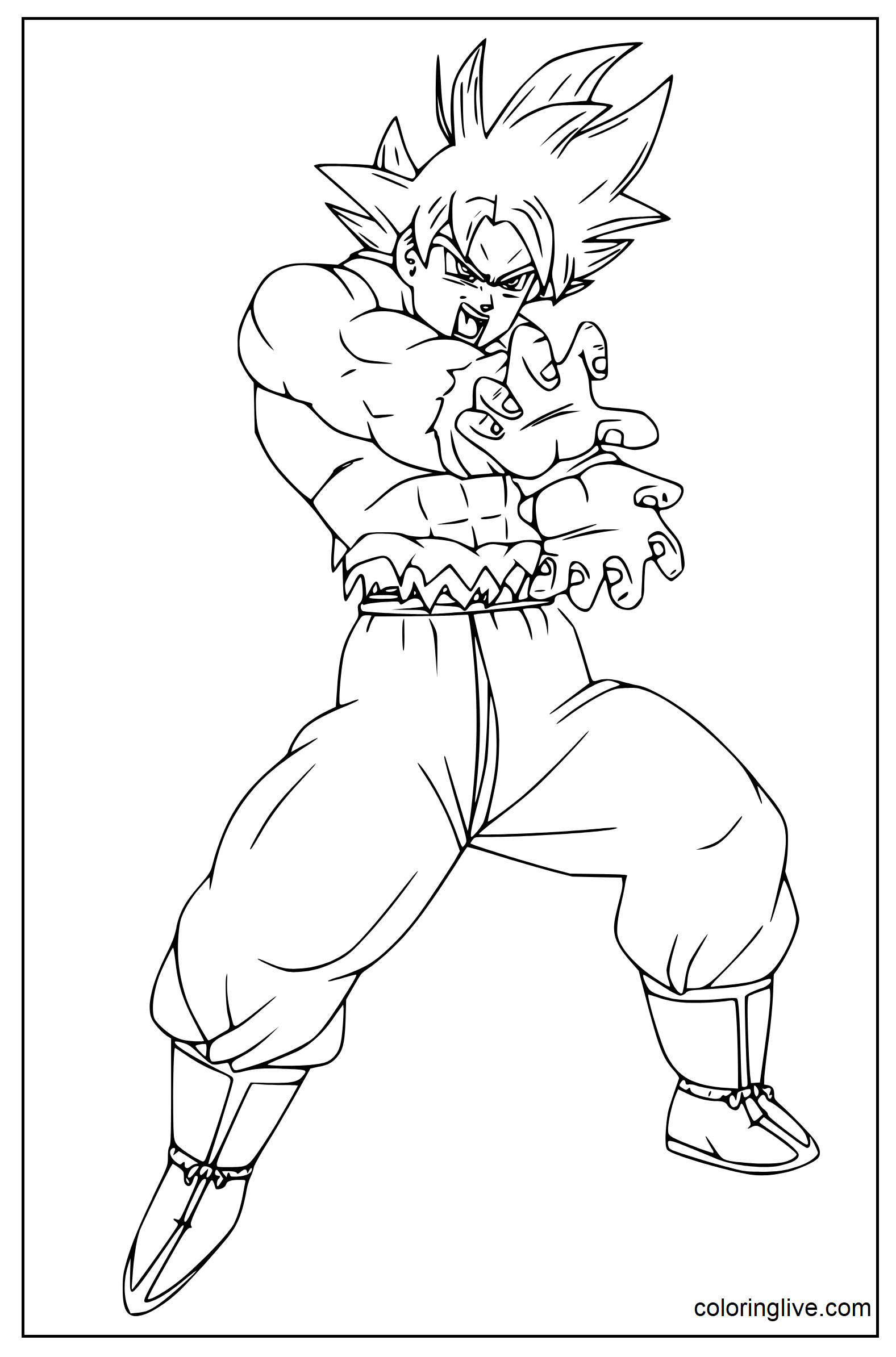 Printable Goku fighting Coloring Page for kids.