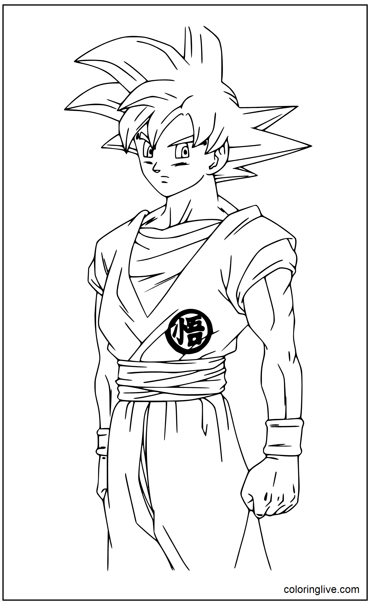 Printable Fighter Goku Coloring Page for kids.