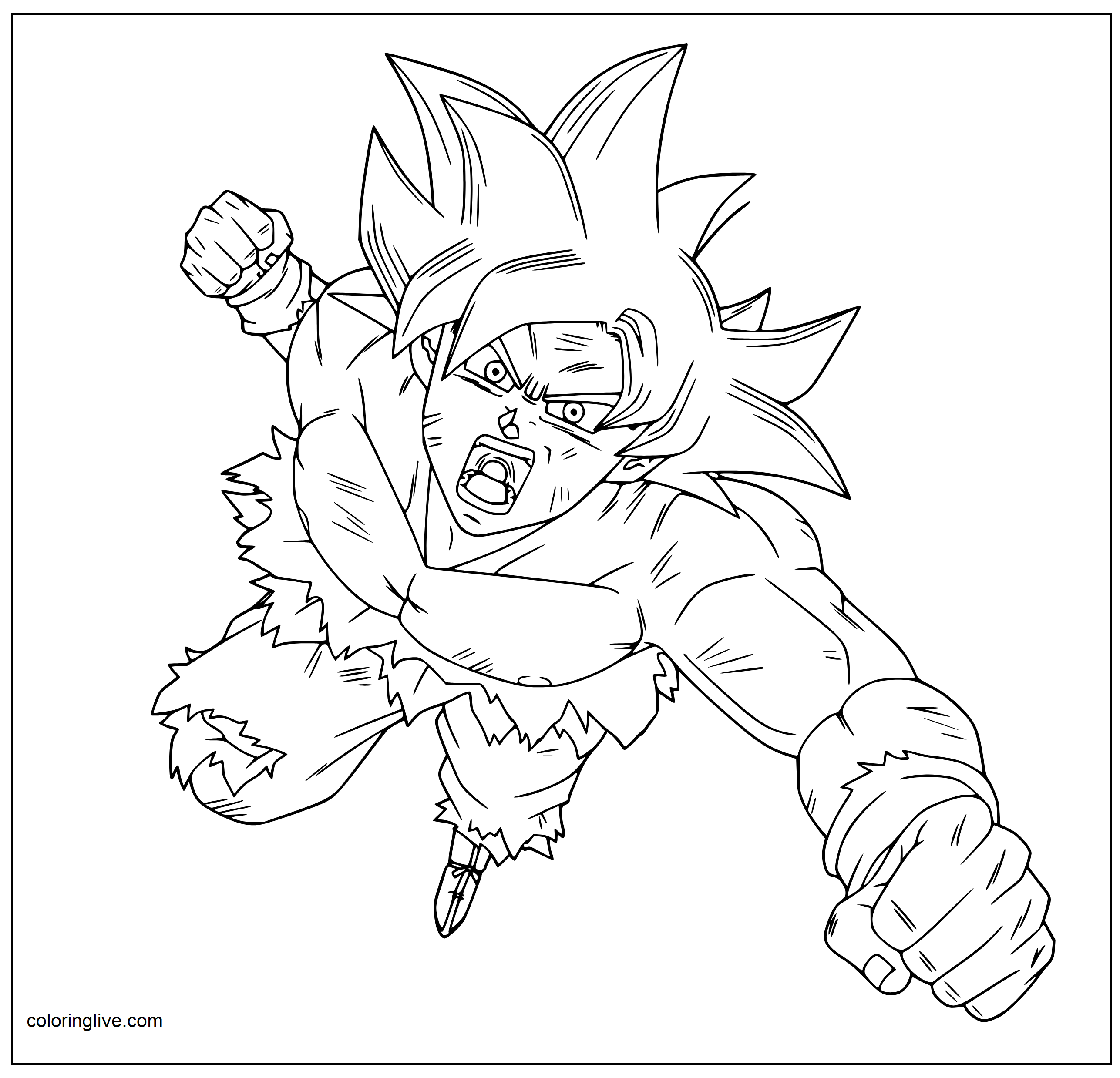 Printable Goku is angry Coloring Page for kids.