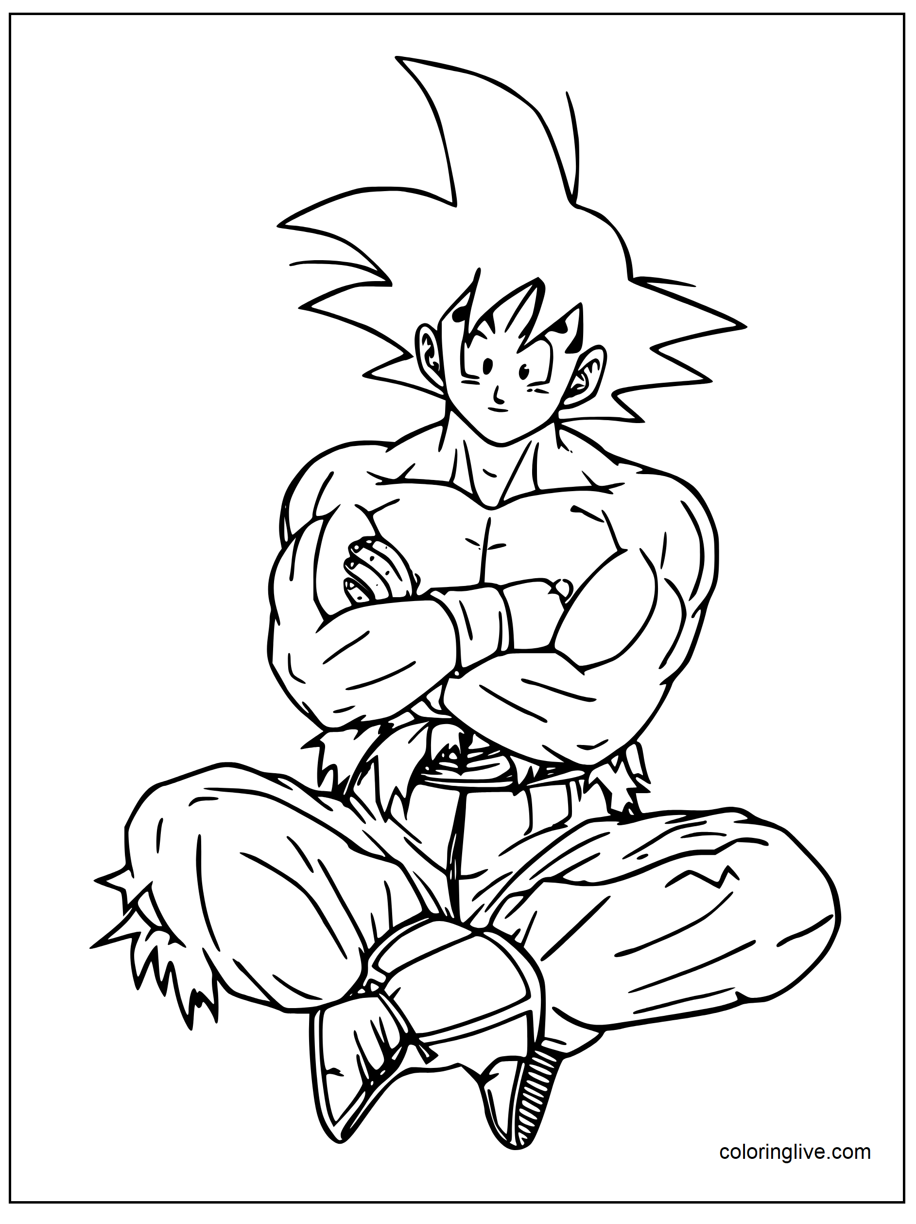 Printable Funny looking Goku Coloring Page for kids.