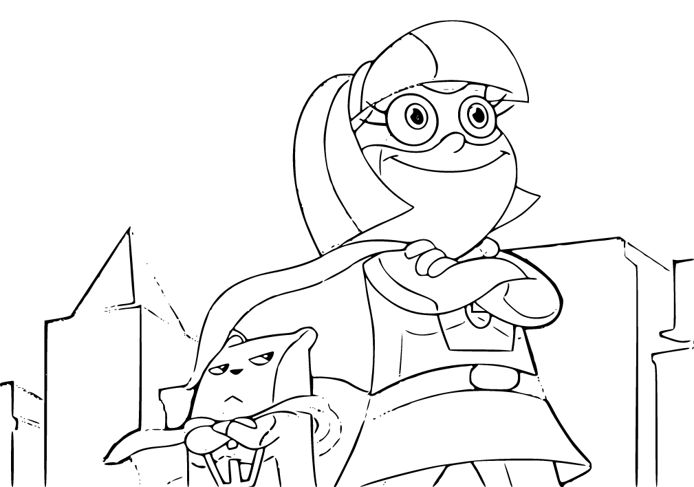 Printable Hamster and Gretel Superheroes Standing! Coloring Page for kids.