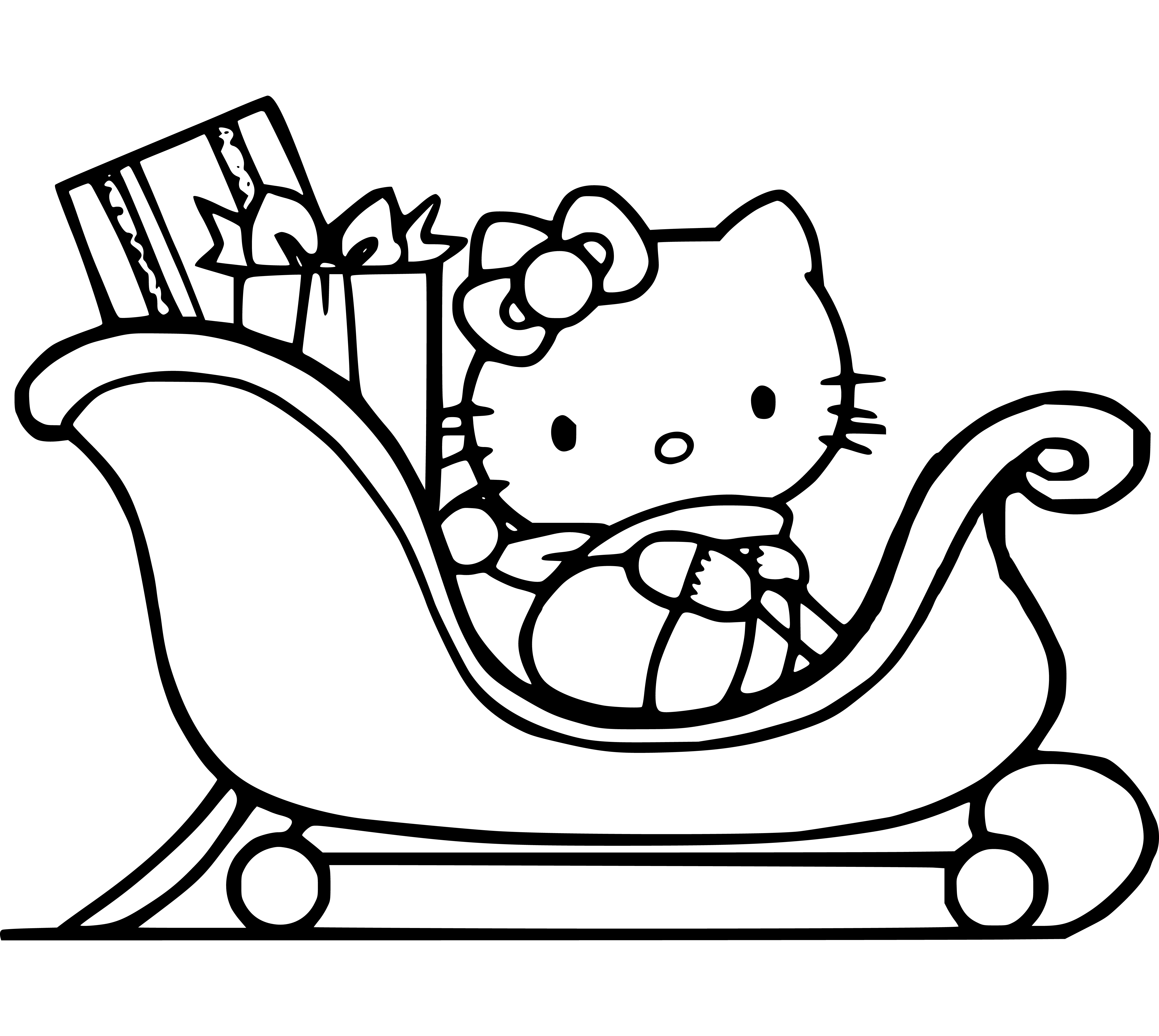 Printable Hello Santa Kitty Coloring Page for kids.