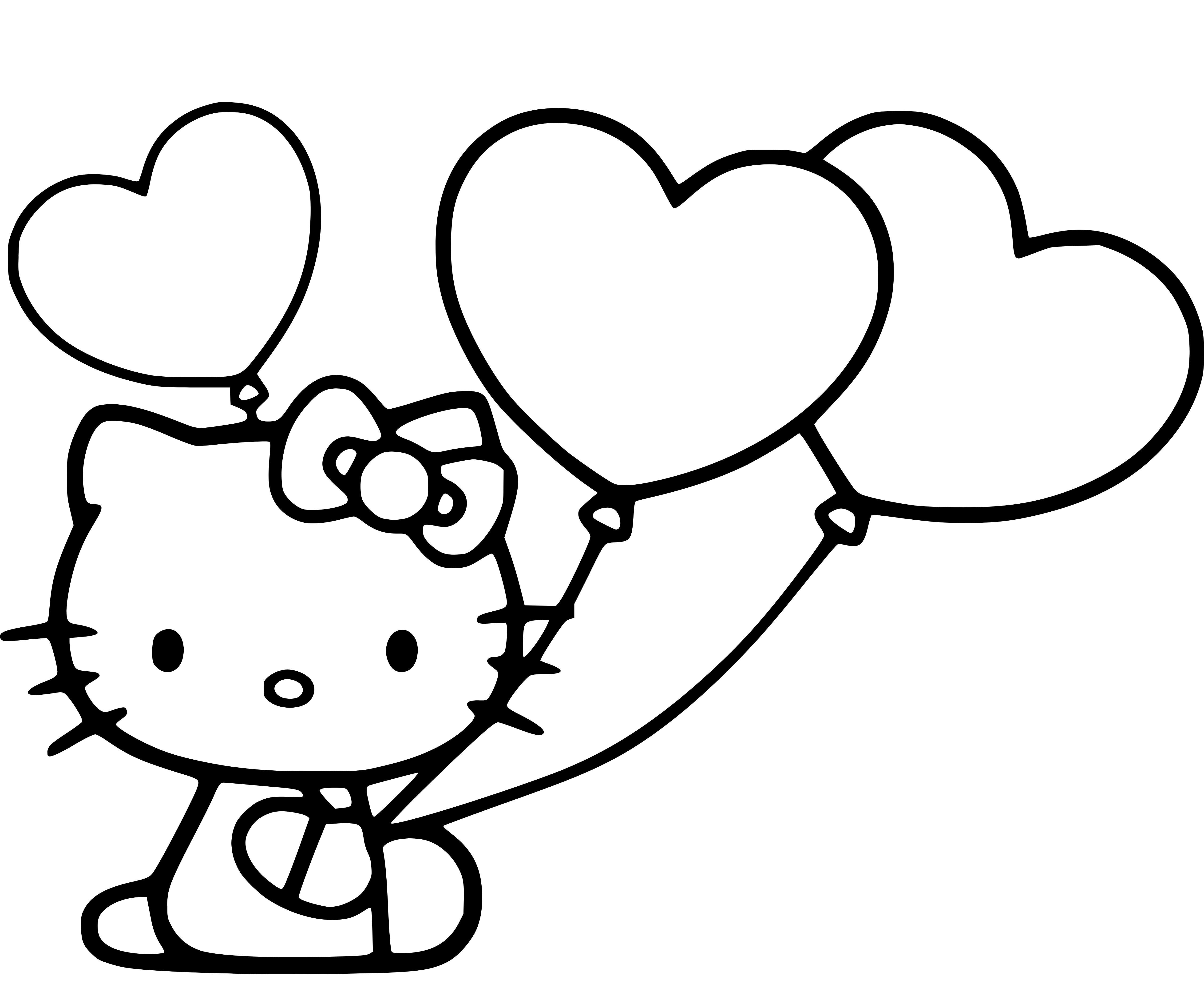 Printable Kitty with balloons Coloring Page for kids.