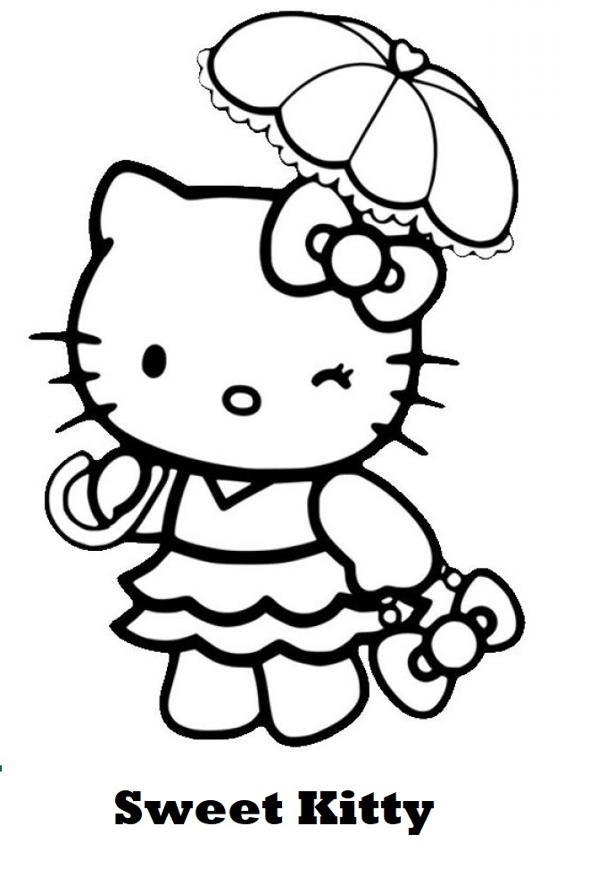Printable Sweet Hello Kitty Coloring Page for kids.