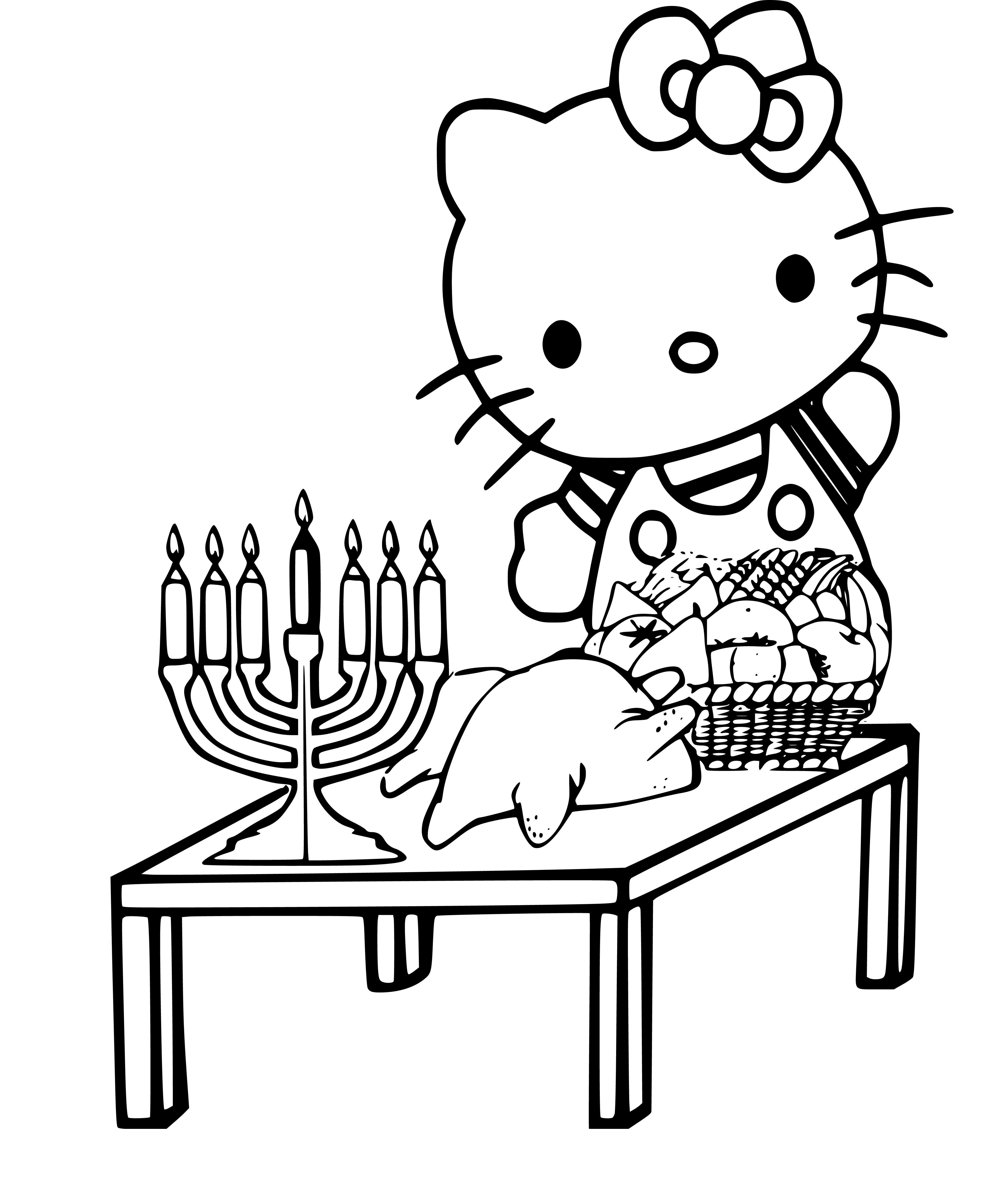 Printable Hello Kitty thanksgiving Coloring Page for kids.