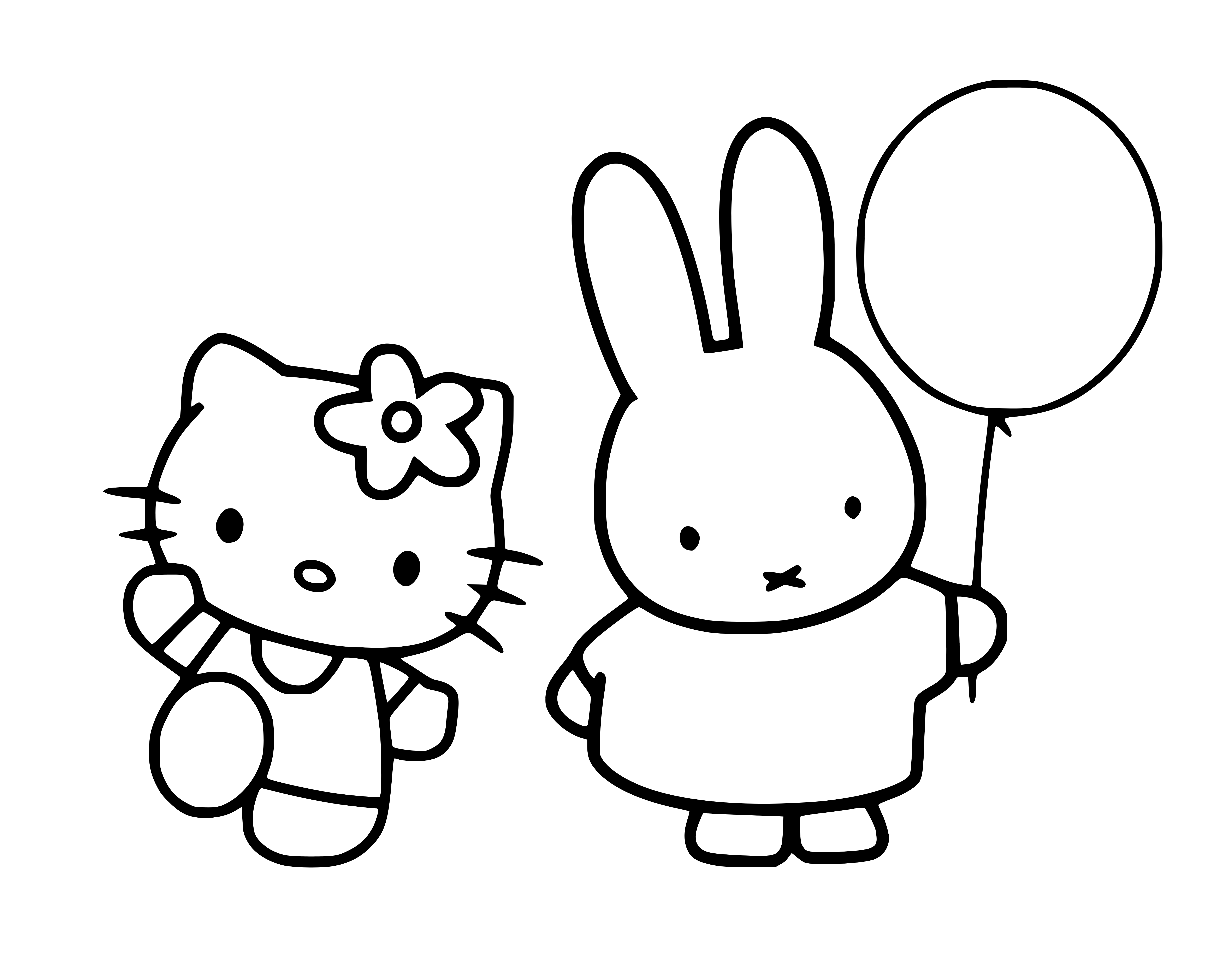 Printable Hello Kitty's Bunny Friend Coloring Page for kids.