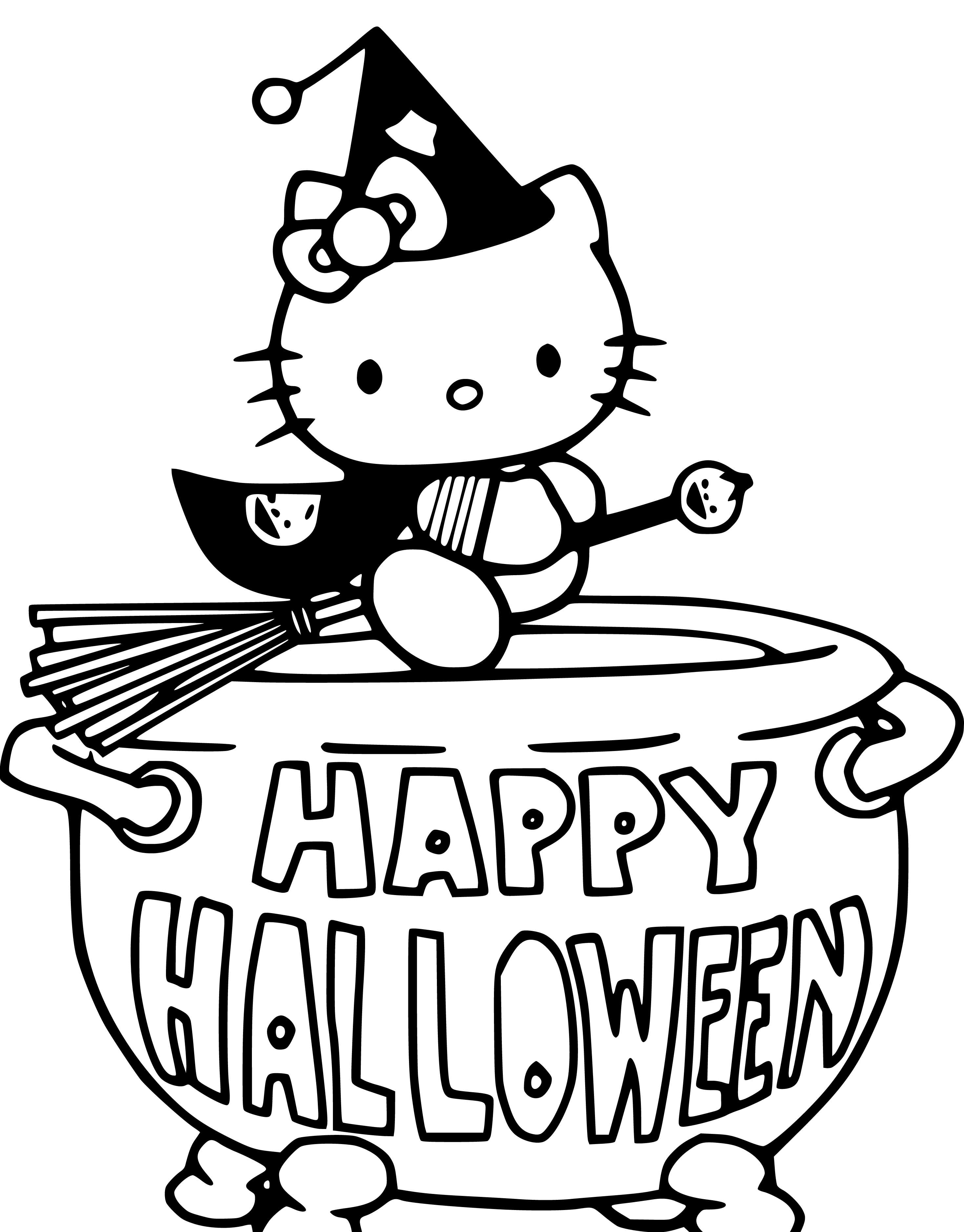 Printable Hello Kitty Happy Halloween Coloring Page for kids.