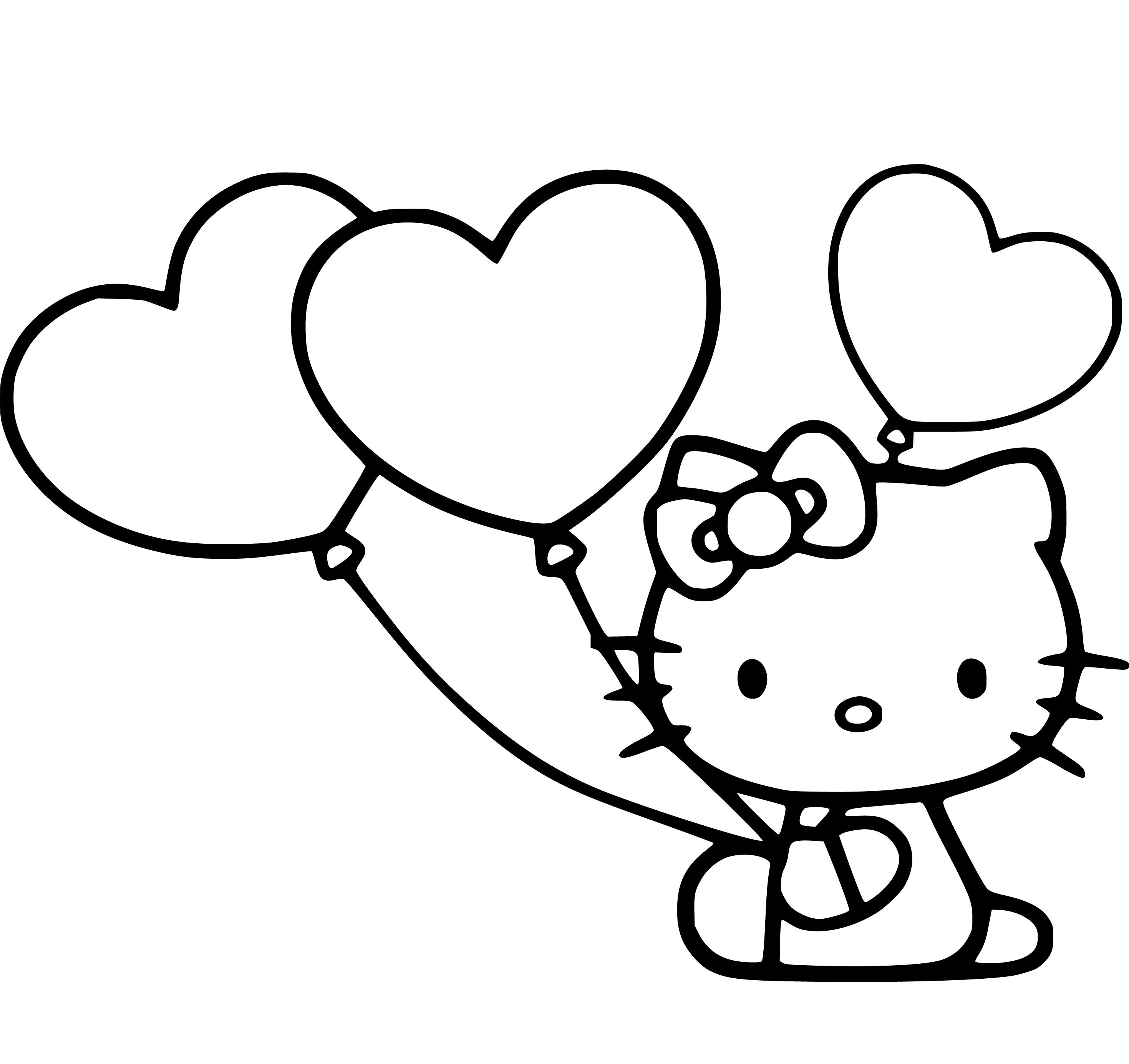 Printable Kitty with Baloons Coloring Page for kids.