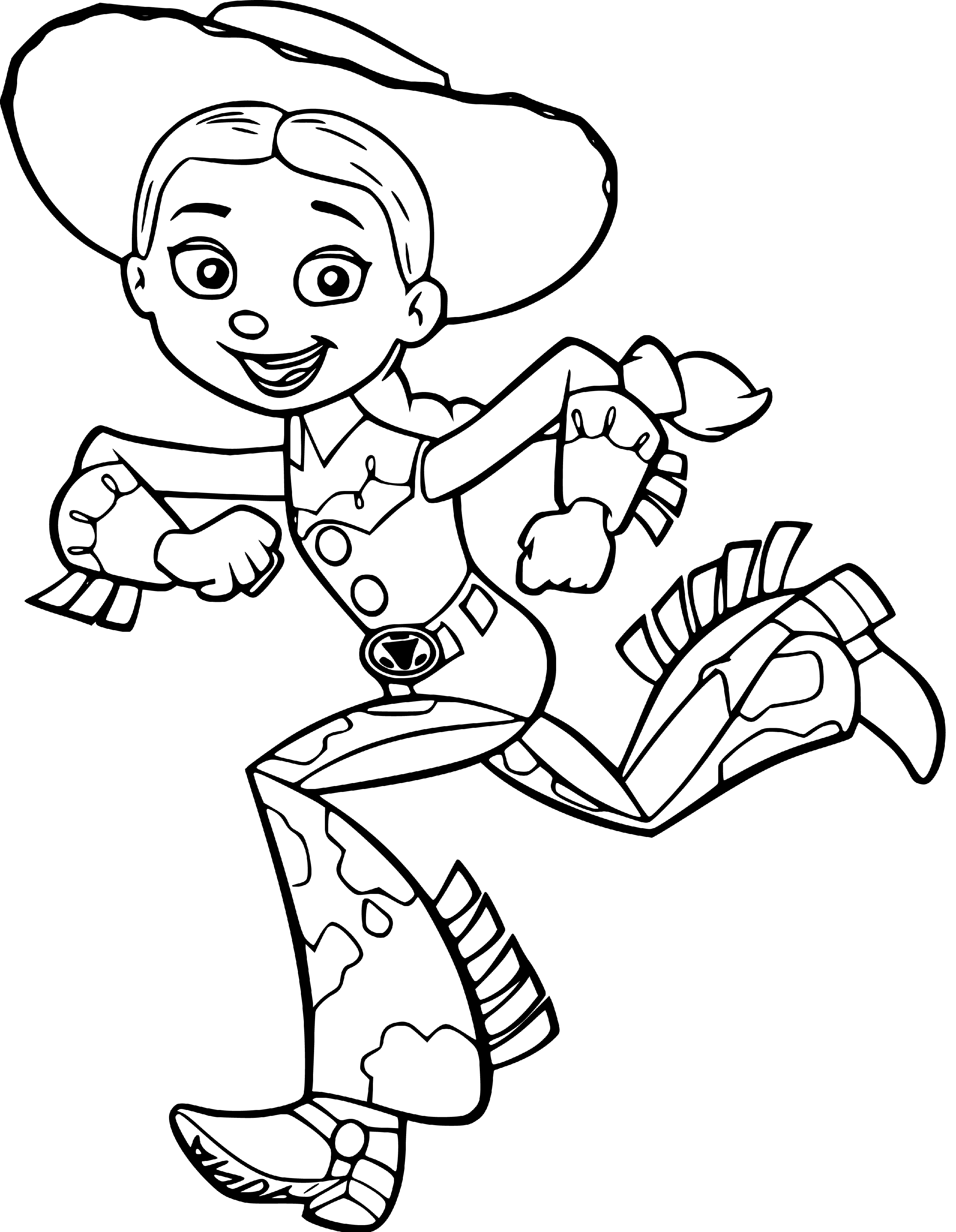 Printable Jessie running Coloring Page for kids.