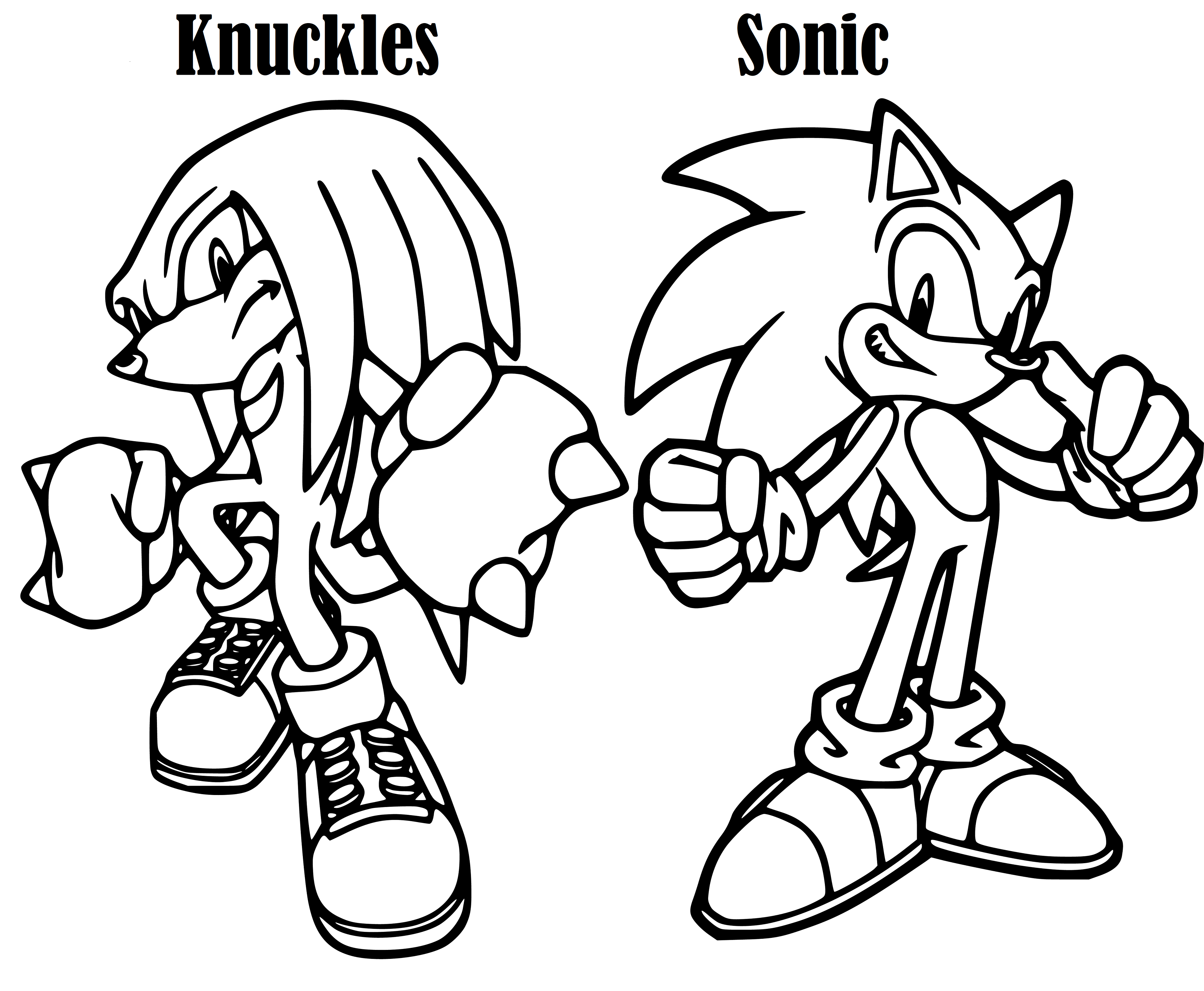 Printable Knuckles and Sonic Coloring Page for kids.
